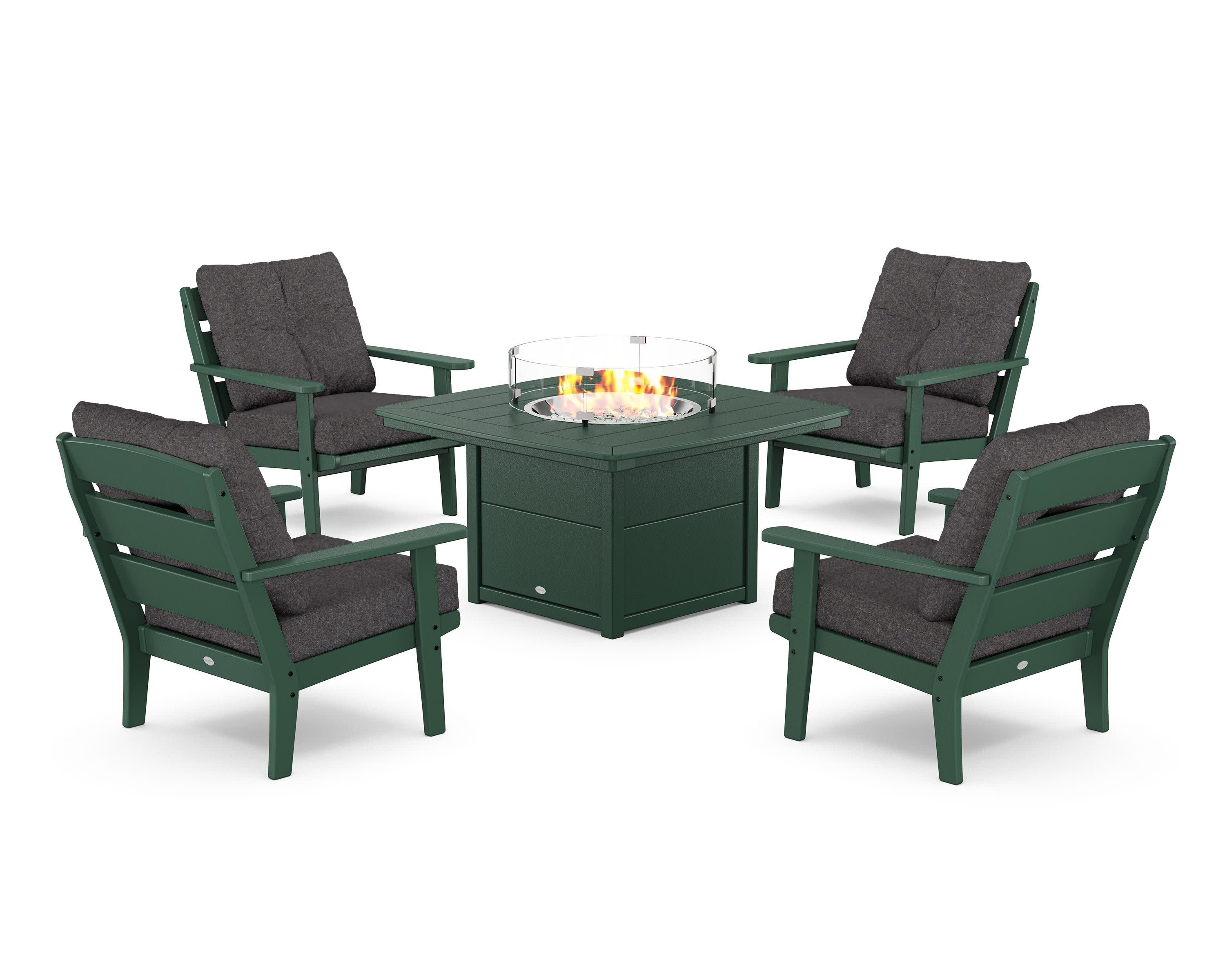 Lakeside 5-Piece Deep Seating Set with Nautical Fire Pit Table in Green / Ash Charcoal