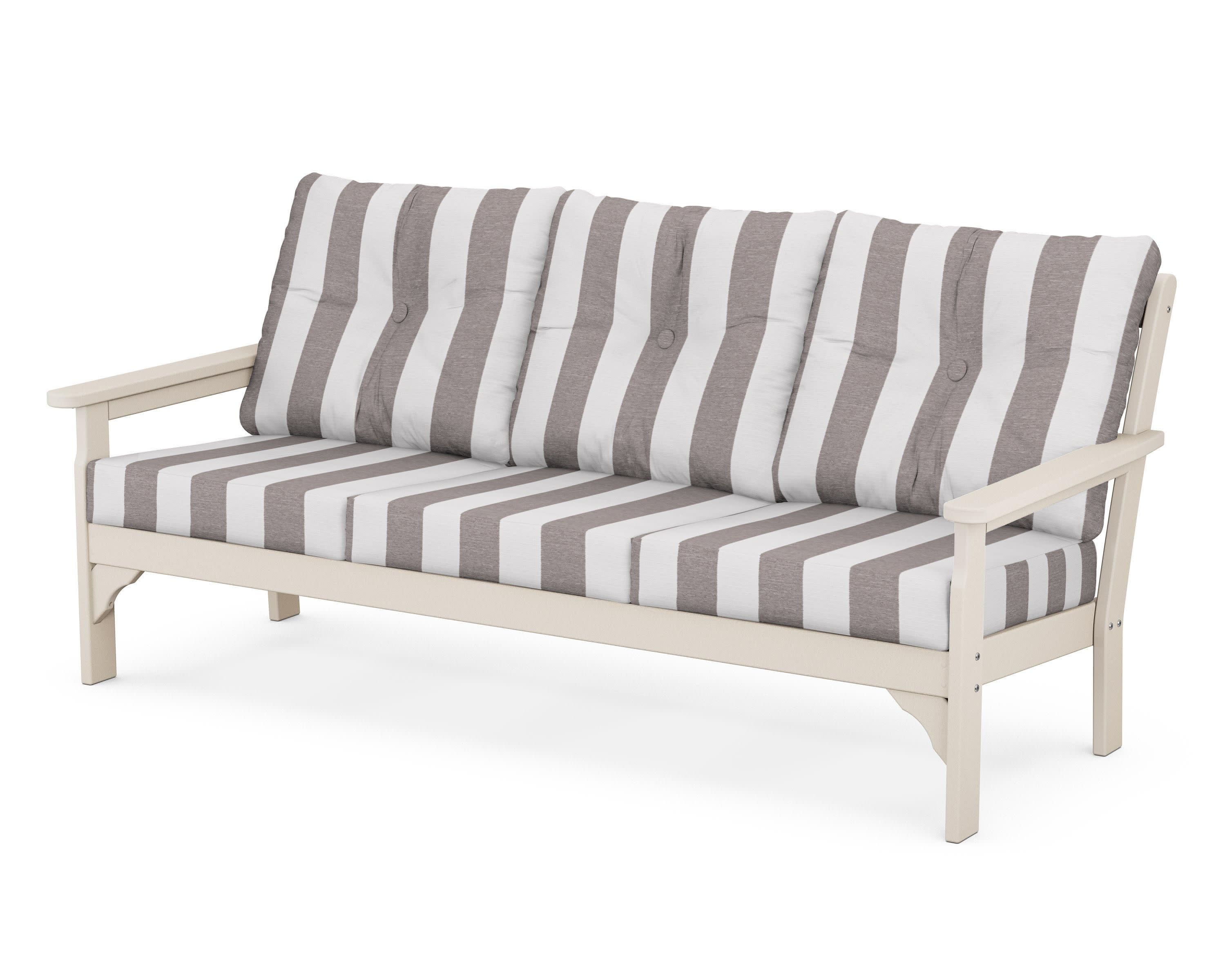 Vineyard Deep Seating Sofa in Sand / Cabana Stripe Grey Mist