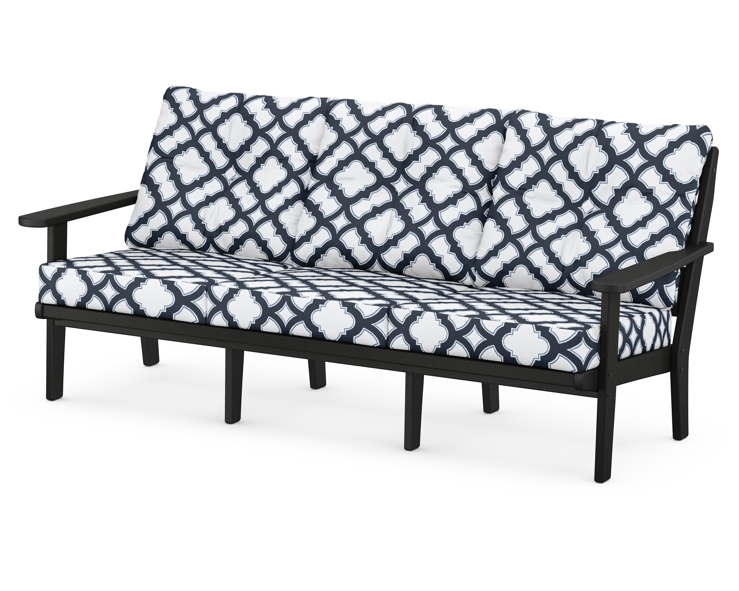 Lakeside Deep Seating Sofa in Black / Trellis Marine Indigo
