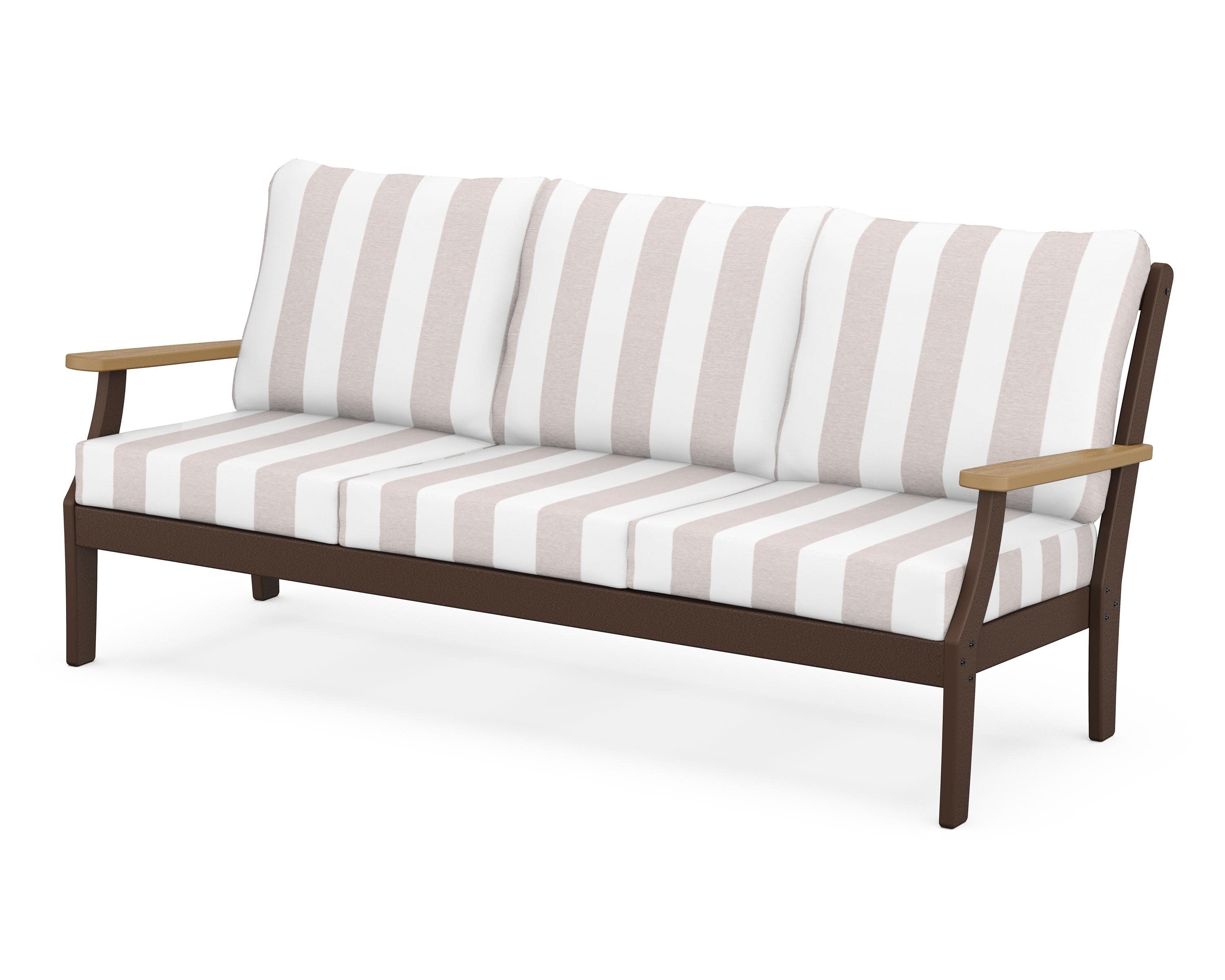 Braxton Deep Seating Sofa in Mahogany / Natural / Cabana Stripe Dune Burlap
