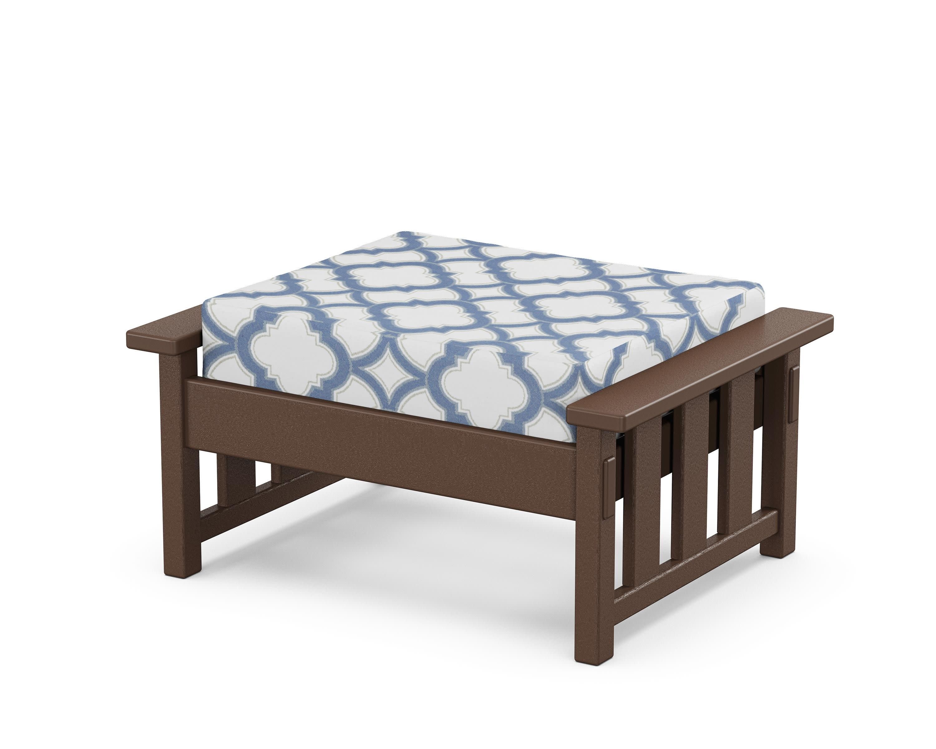 Acadia Deep Seating Ottoman in Mahogany / Trellis Sky Blue