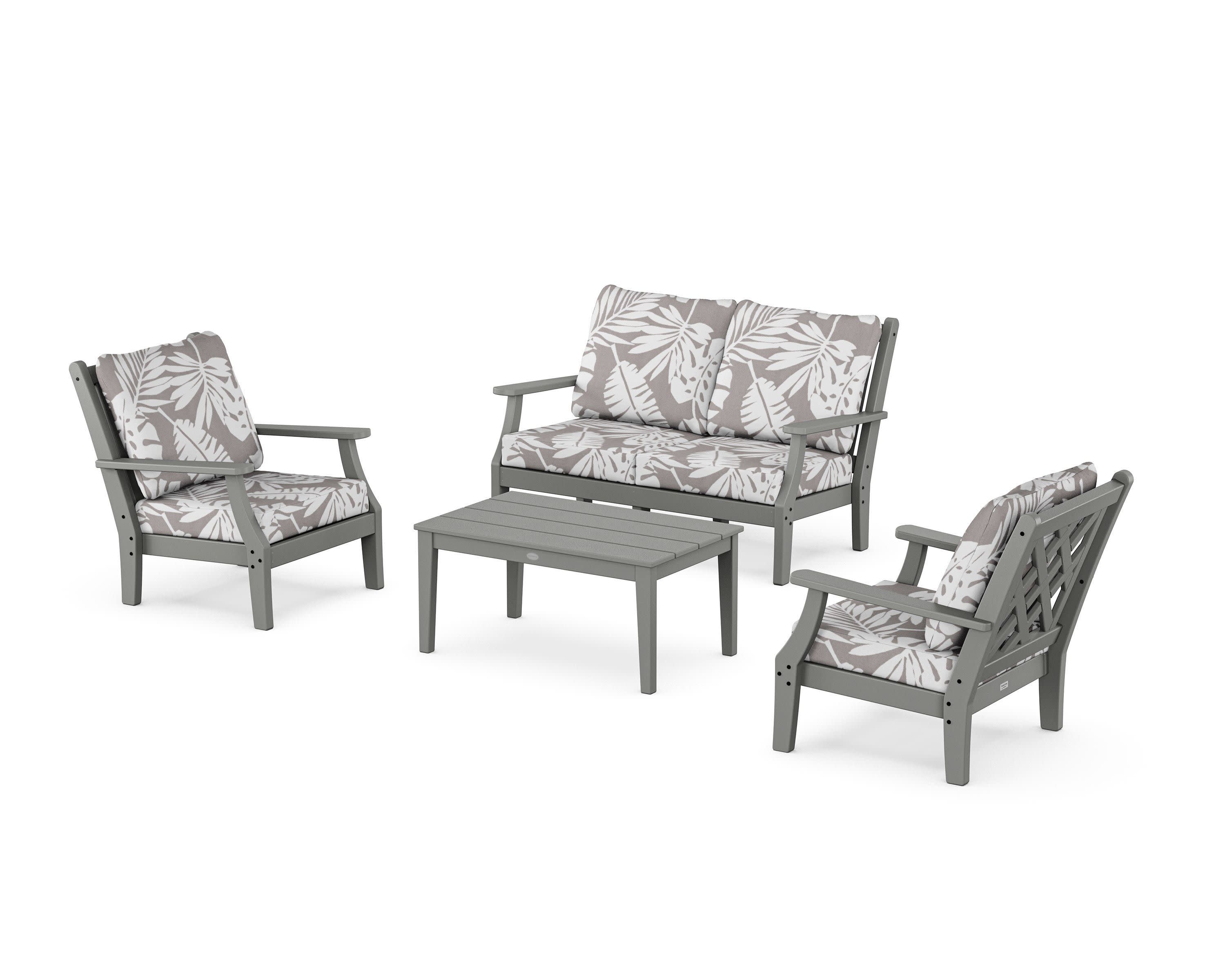 Wovendale 4-Piece Deep Seating Set with Loveseat in Slate Grey / Leaf Grey Mist