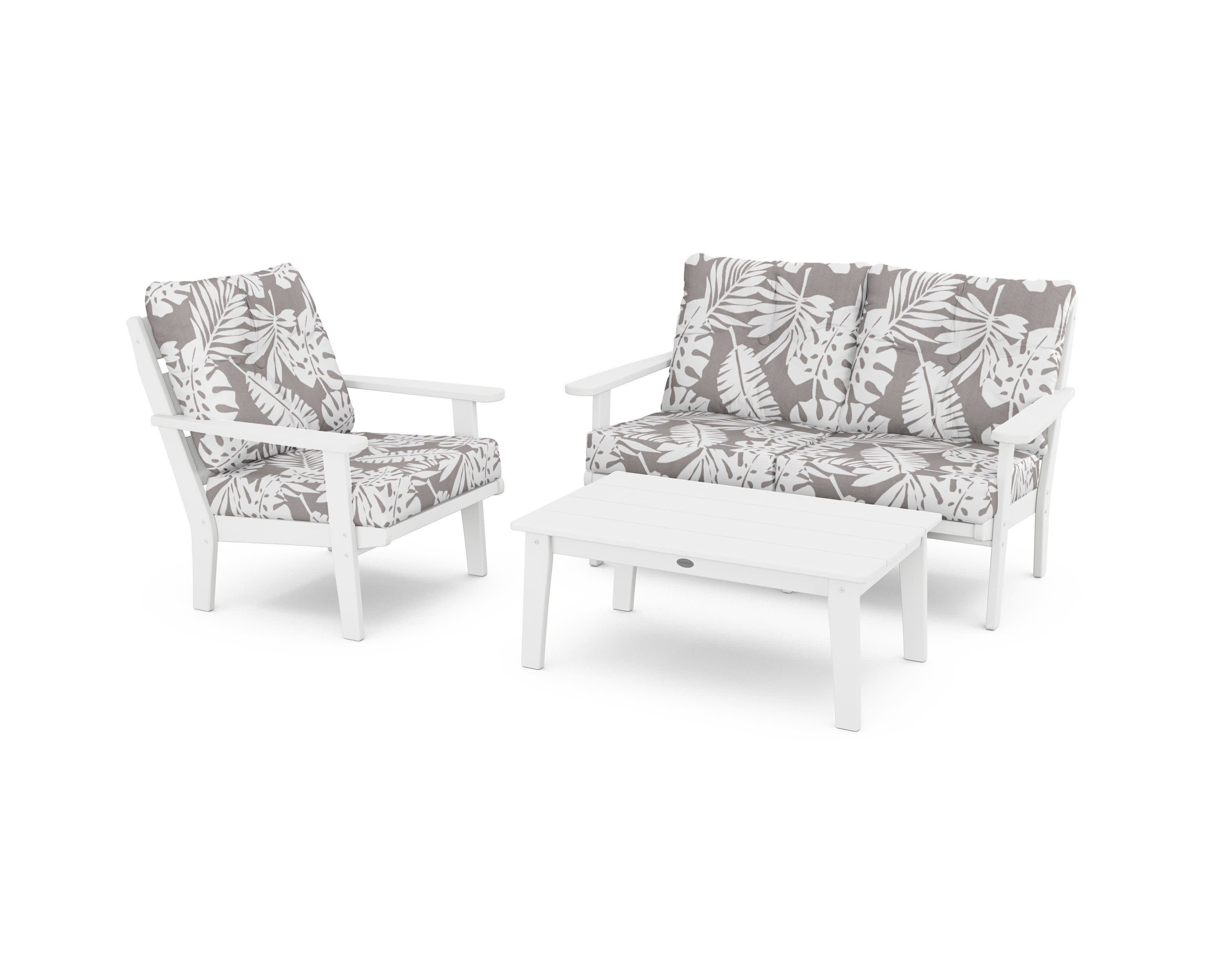 Lakeside 3-Piece Deep Seating Set in White / Leaf Grey Mist