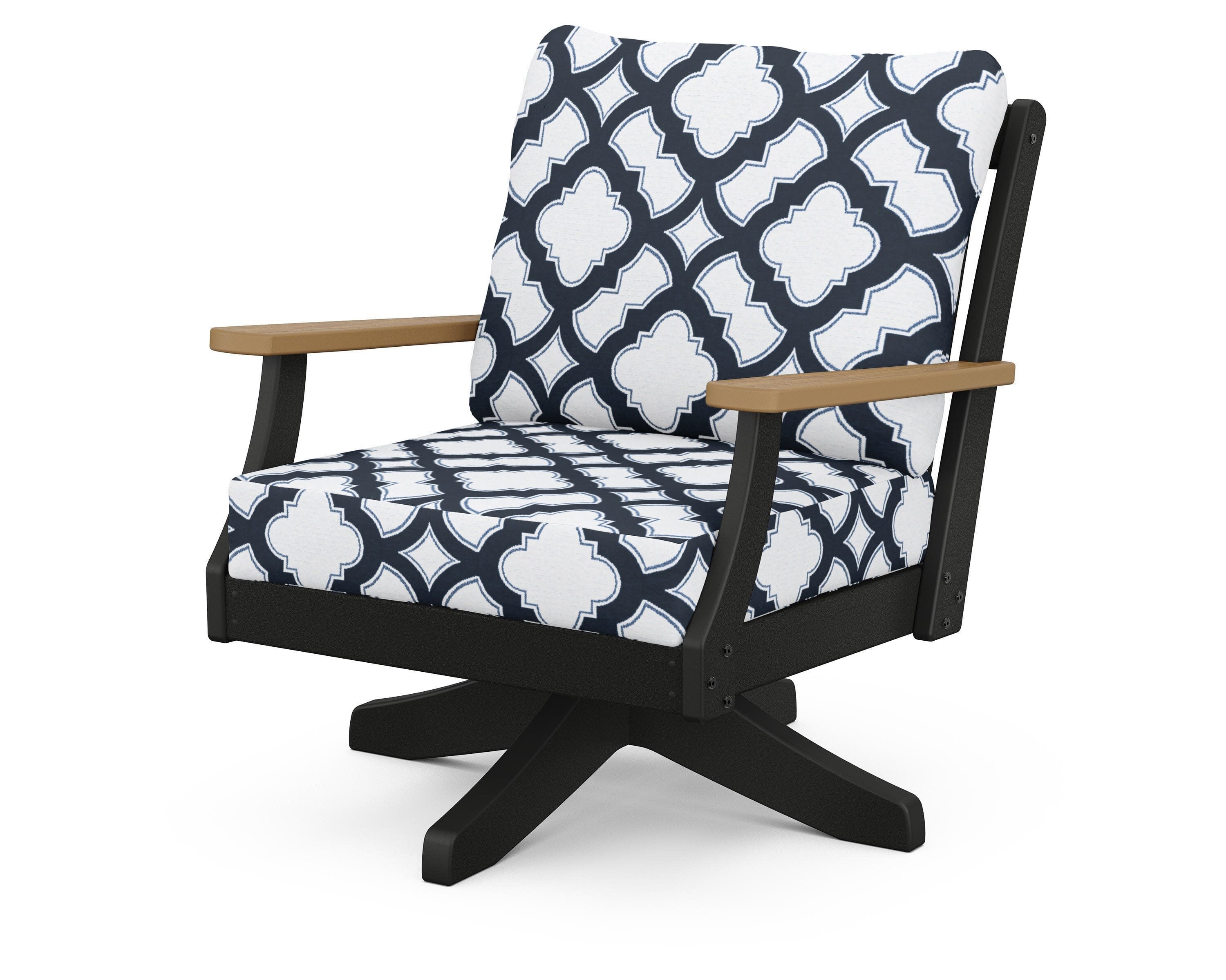 Braxton Deep Seating Swivel Chair in Black / Natural / Trellis Marine Indigo
