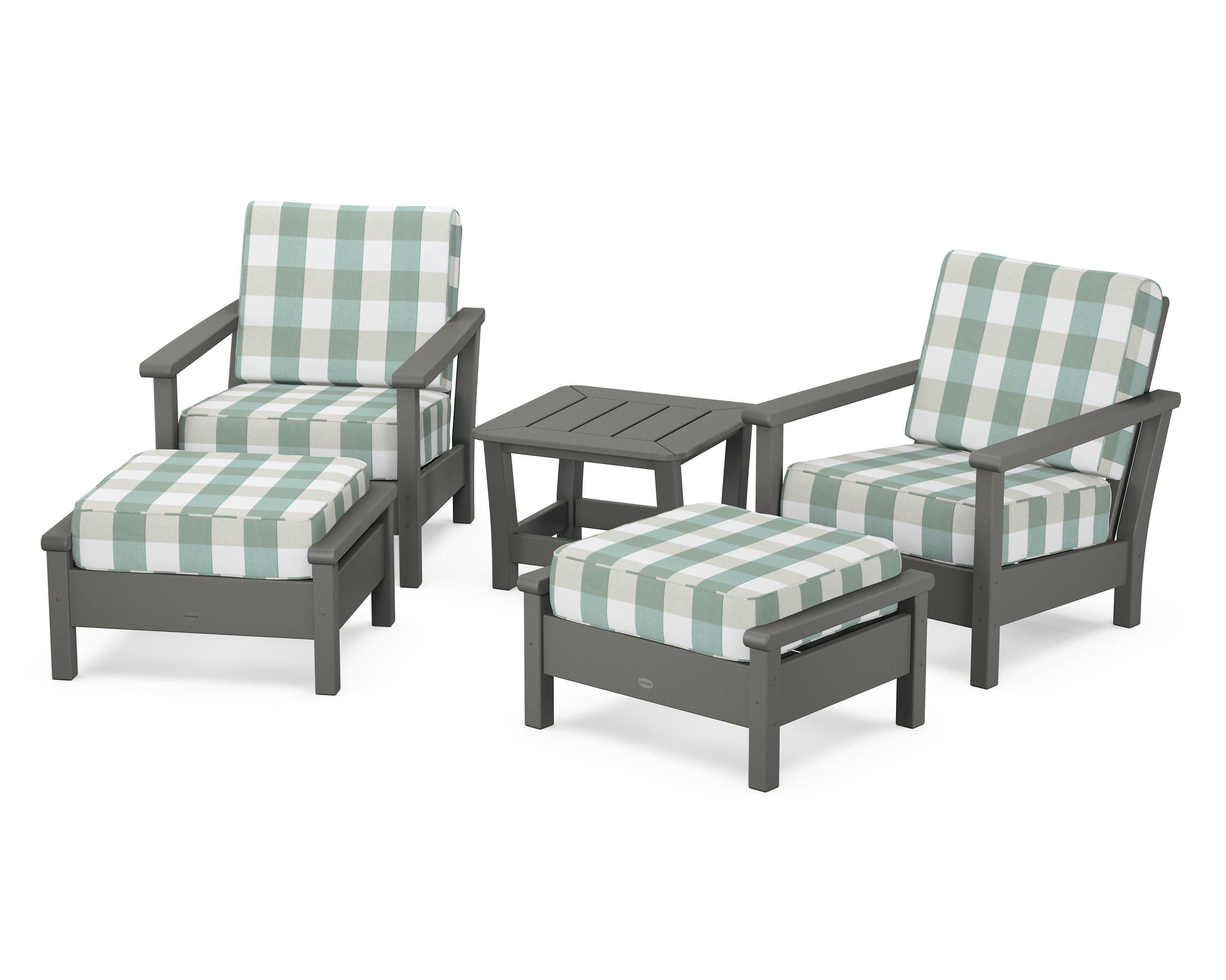 Harbour 5-Piece Deep Seating Chair Set in Slate Grey / Buffalo Plaid Glacier Spa