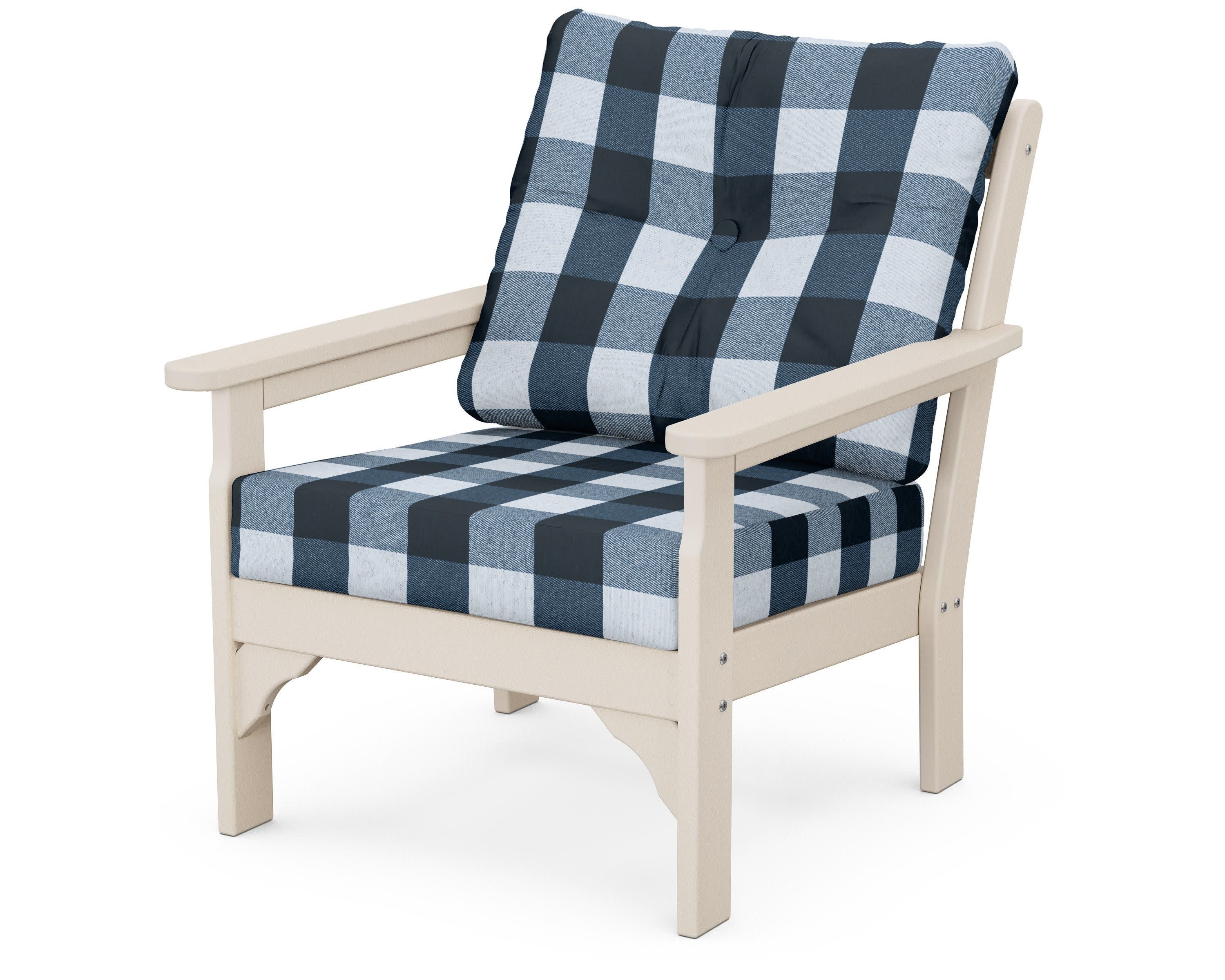 Vineyard Deep Seating Chair in Sand / Buffalo Plaid Marine Indigo