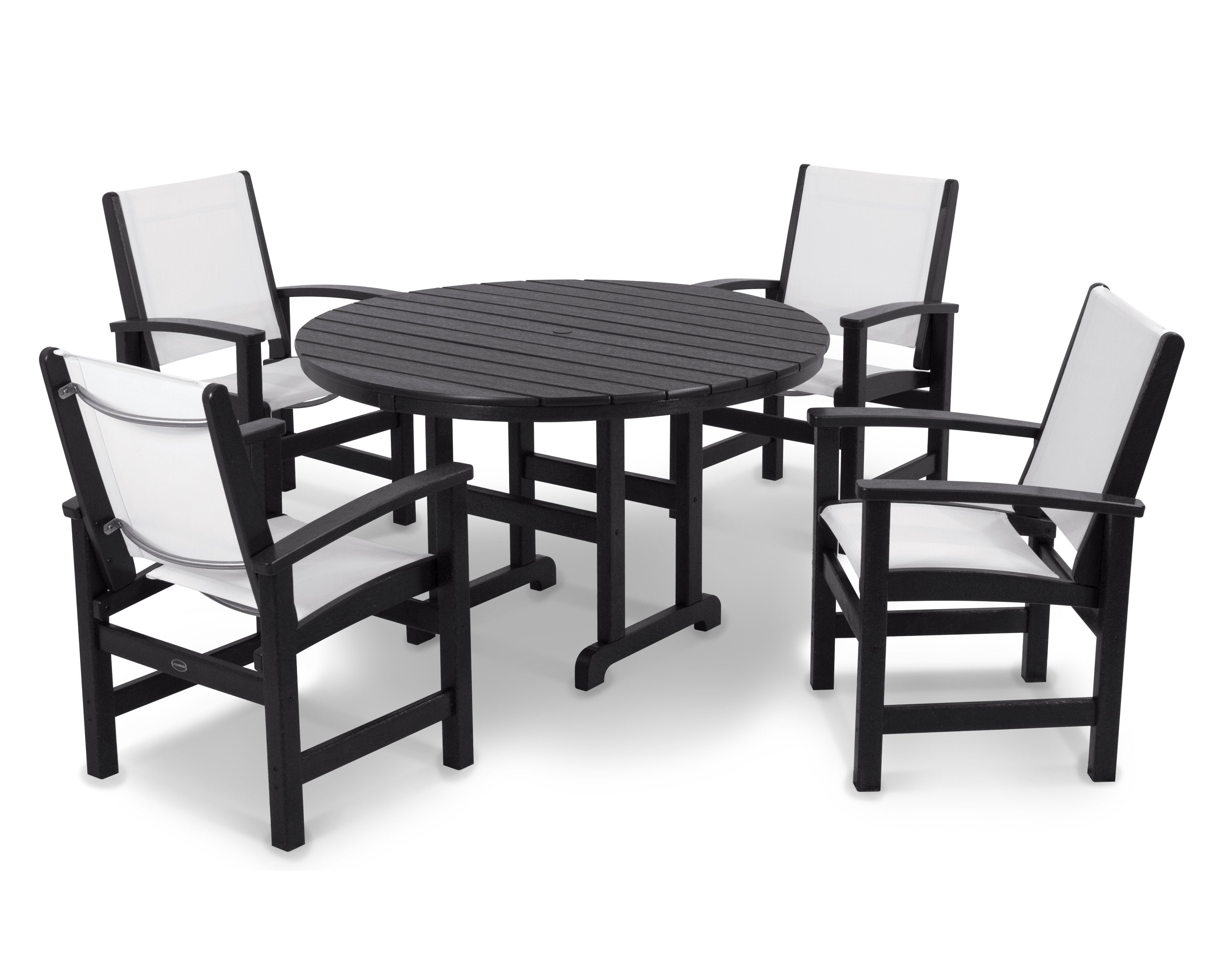 Coastal 5-Piece Round Farmhouse Dining Set in Black / White Sling