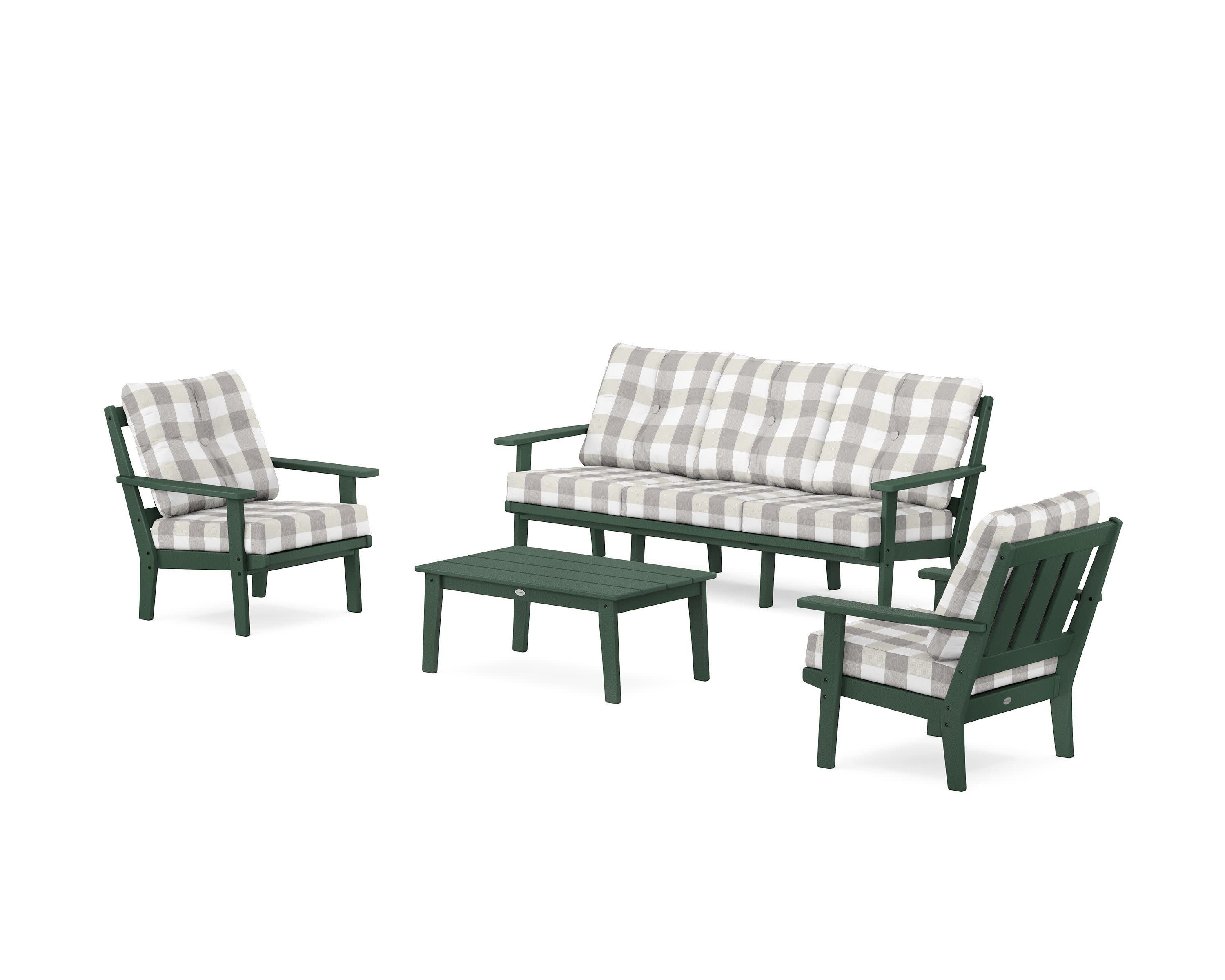 Oxford 4-Piece Deep Seating Set with Sofa in Green / Buffalo Plaid Grey Mist