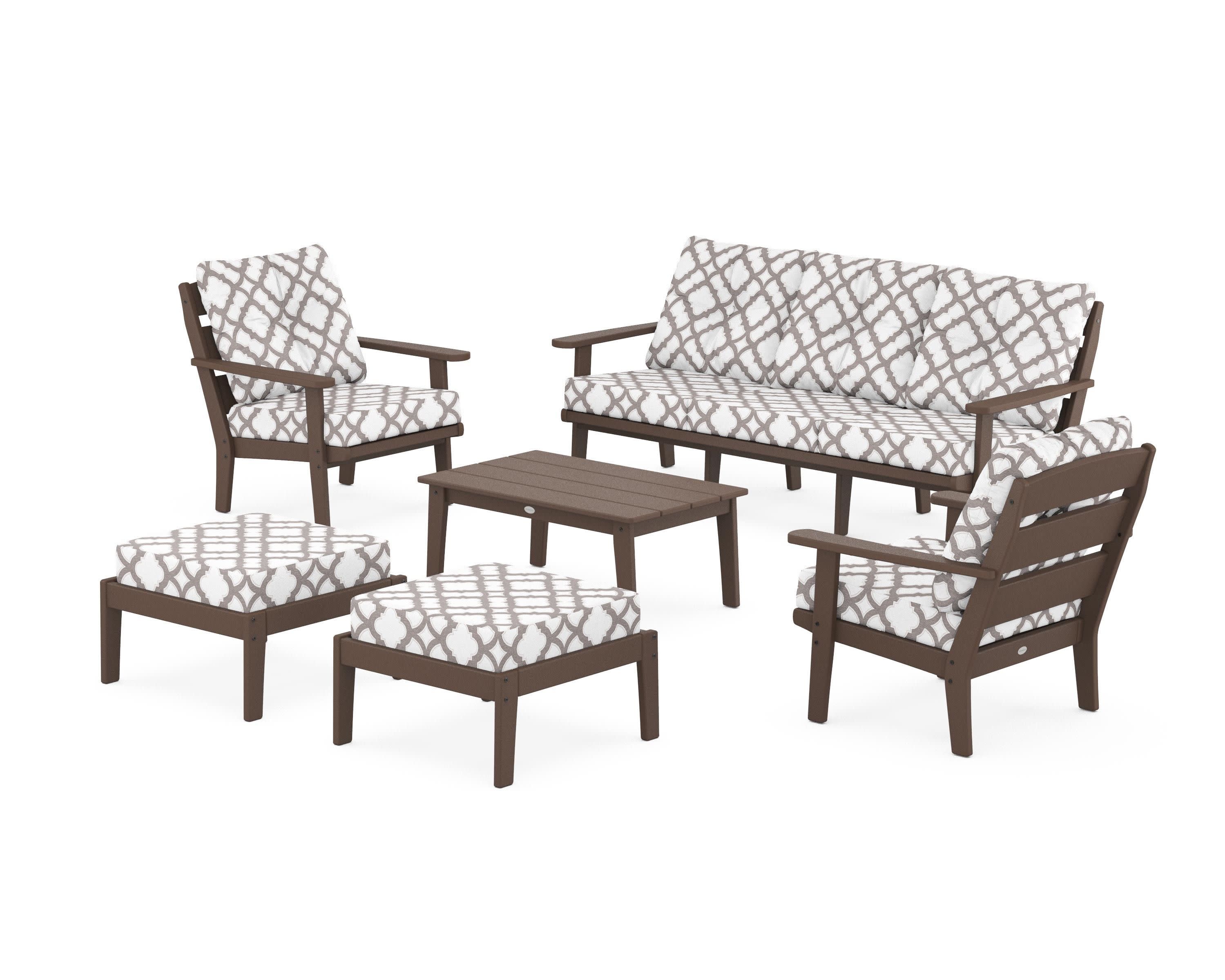 Lakeside 6-Piece Lounge Sofa Set in Mahogany / Trellis Grey Mist