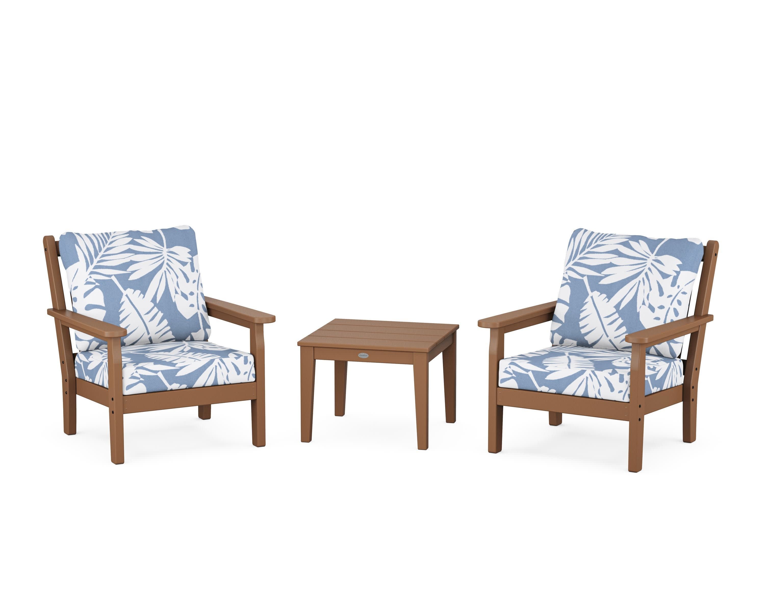 Chippendale 3-Piece Deep Seating Set in Teak / Leaf Sky Blue