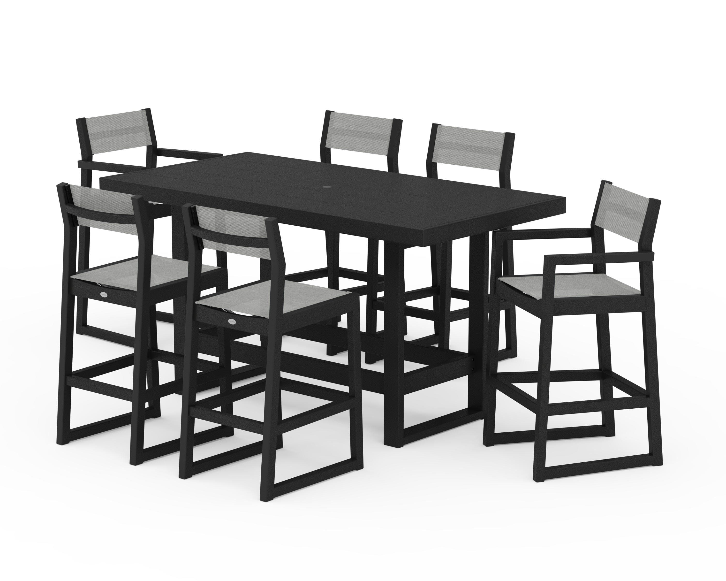 EDGE Sling 7-Piece Bar Table Set in Black / Metallic Sling