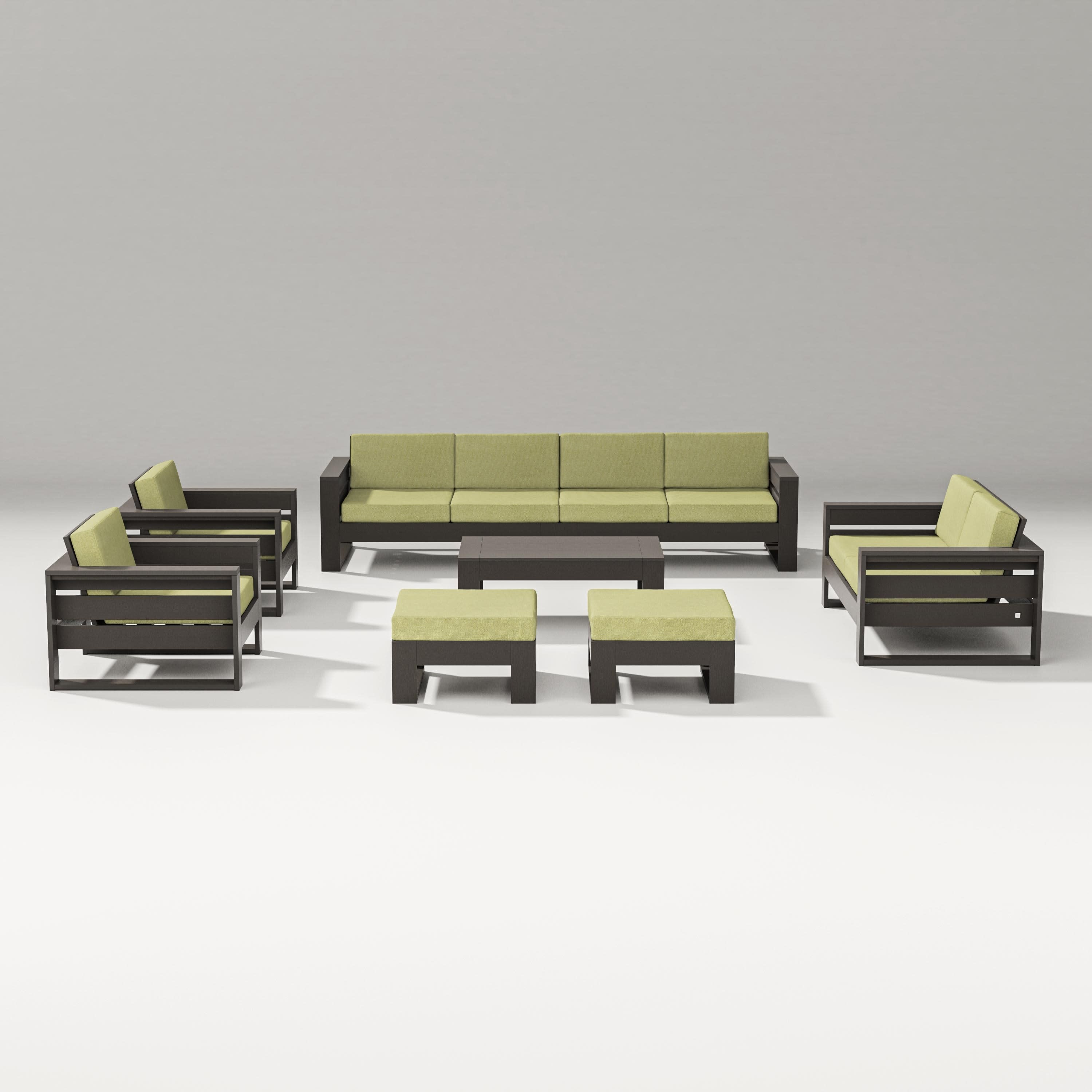 Latitude 8-Piece Lounge Sofa Set in Vintage Coffee / Chartreuse Boucle