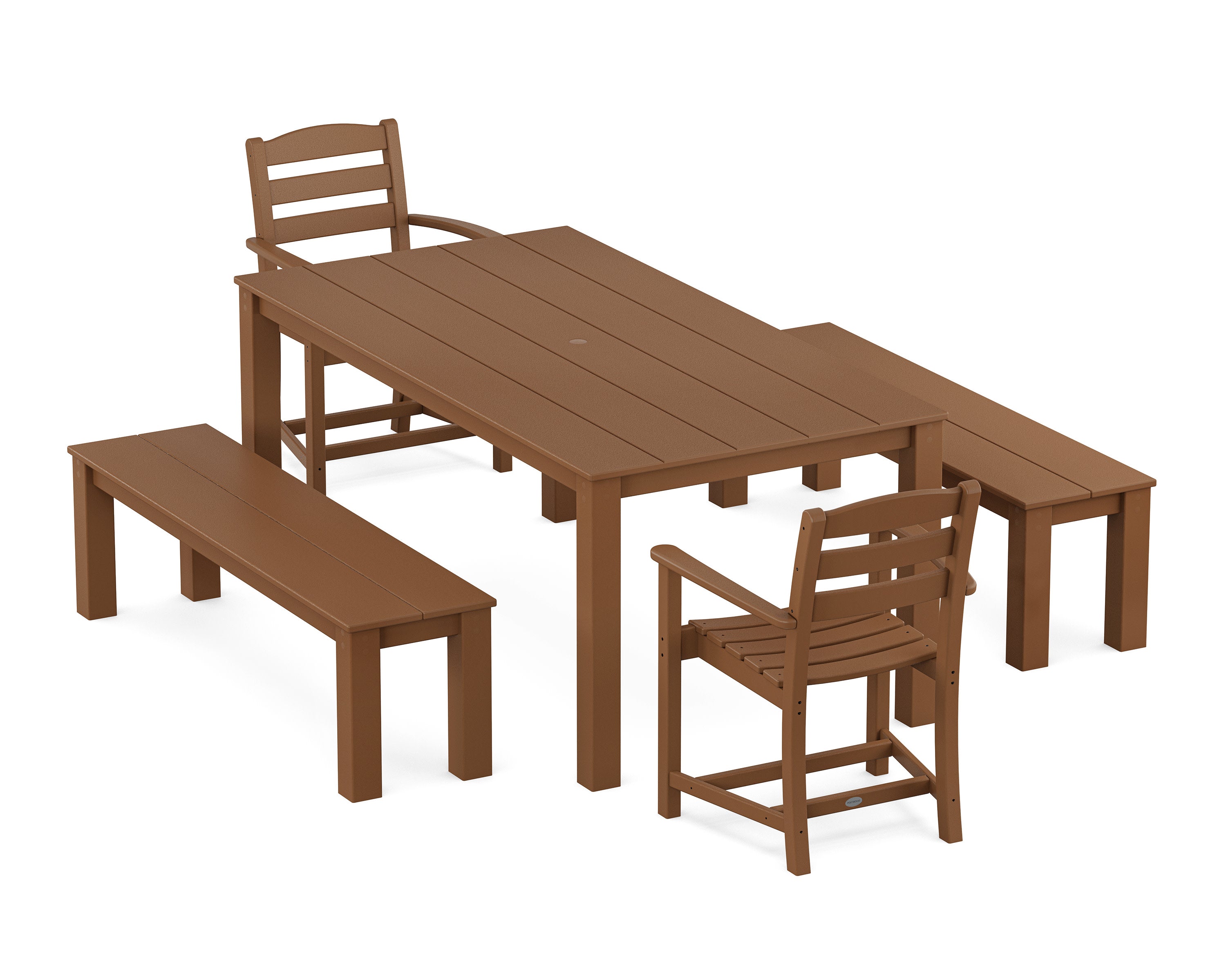 La Casa Cafe' 5-Piece Parsons Dining Set with Benches in Teak