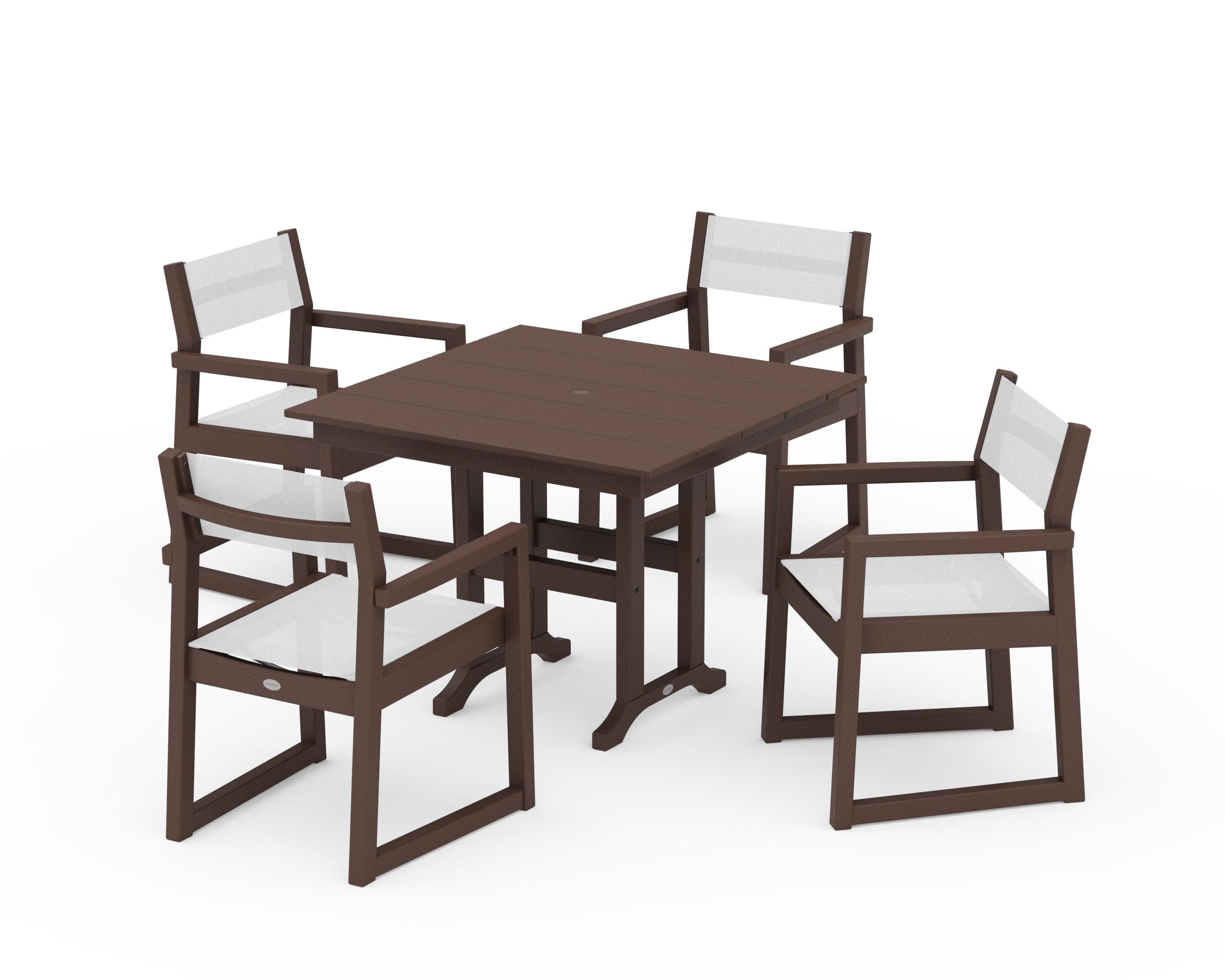EDGE Sling Arm Chair 5-Piece Farmhouse Dining Set in Mahogany / White Sling