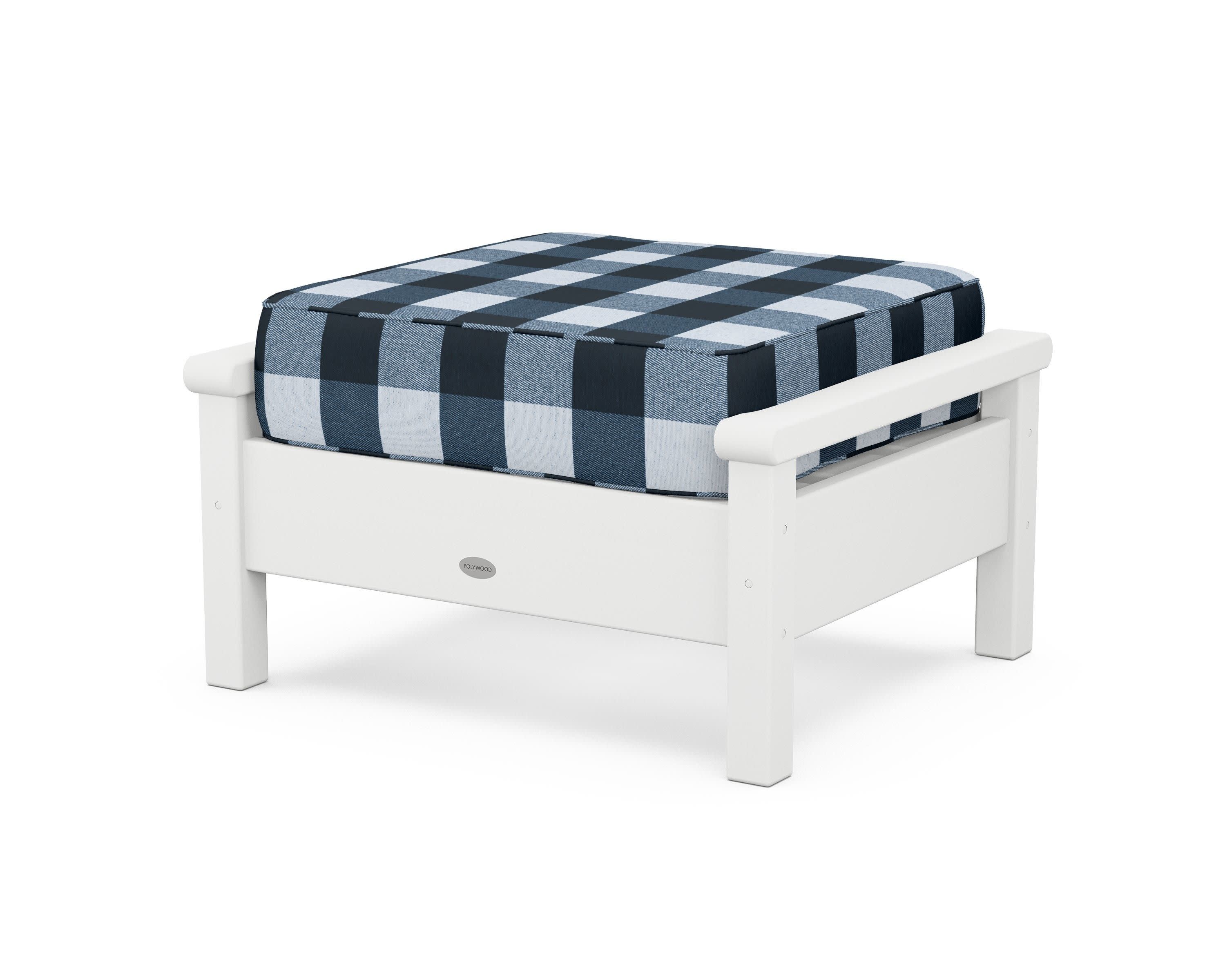 Harbour Deep Seating Ottoman in White / Buffalo Plaid Marine Indigo