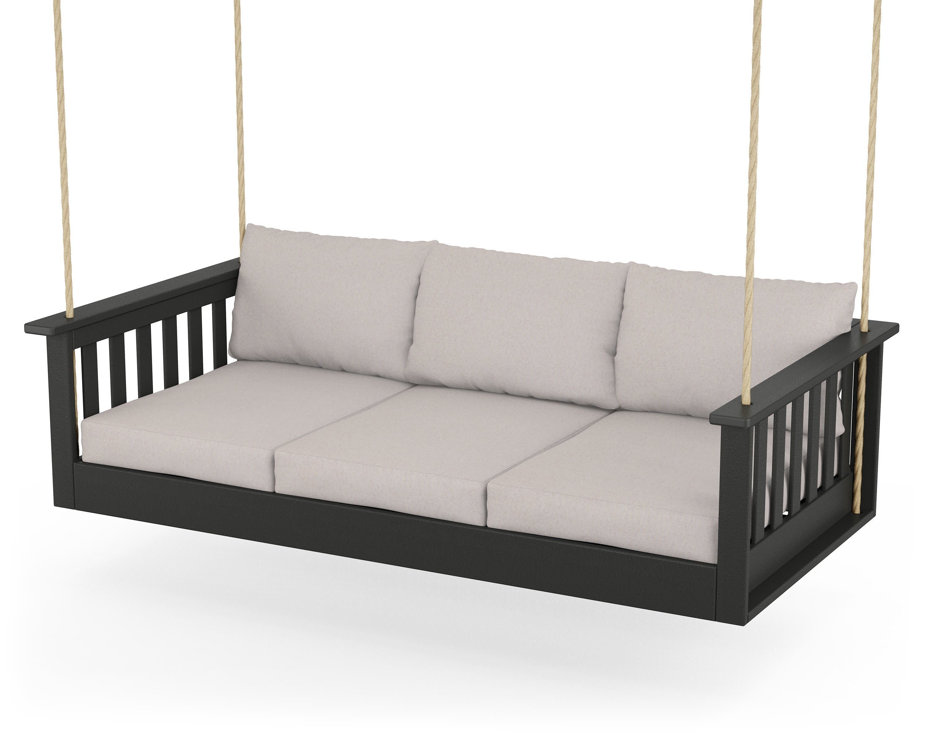 Vineyard Daybed Swing in Black / Dune Burlap