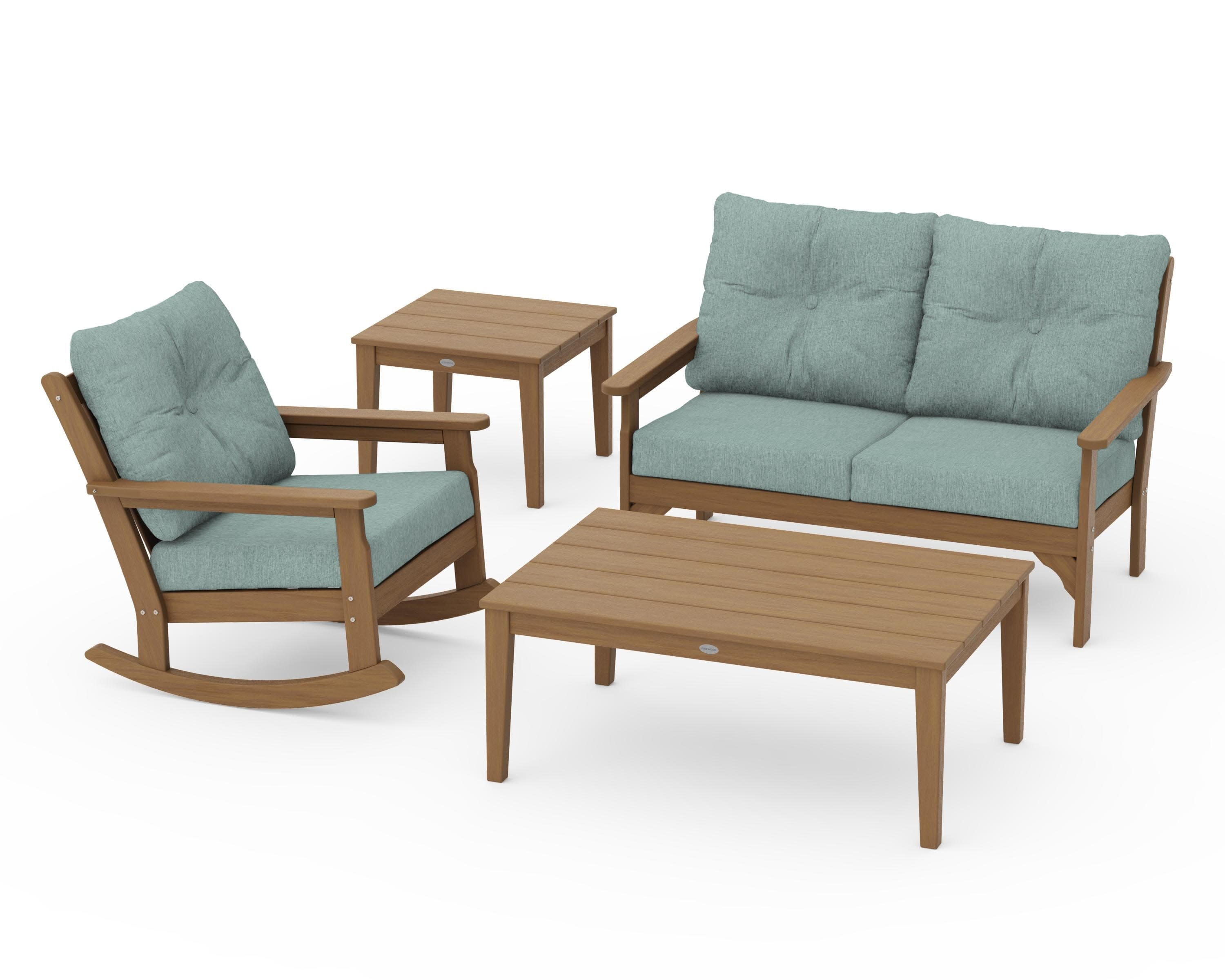 Vineyard 4-Piece Deep Seating Rocker Set in Natural / Glacier Spa