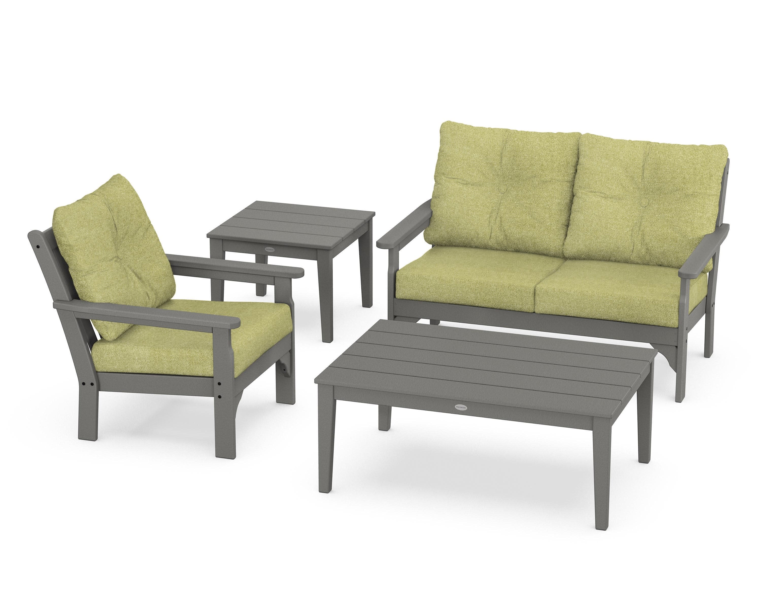 Vineyard 4-Piece Deep Seating Set in Slate Grey / Chartreuse Boucle