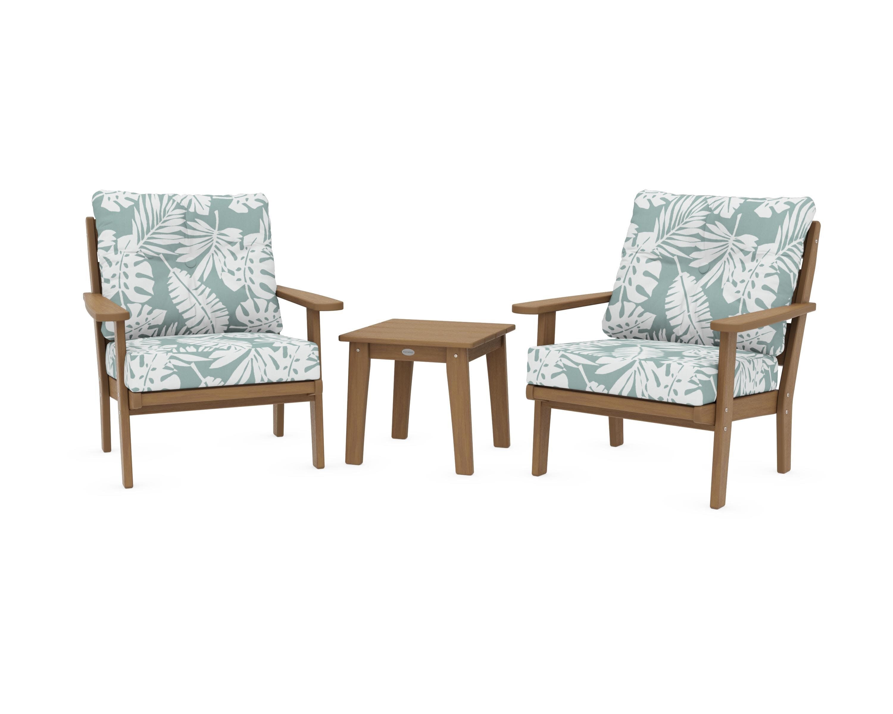 Lakeside 3-Piece Deep Seating Chair Set in Natural / Leaf Glacier Spa