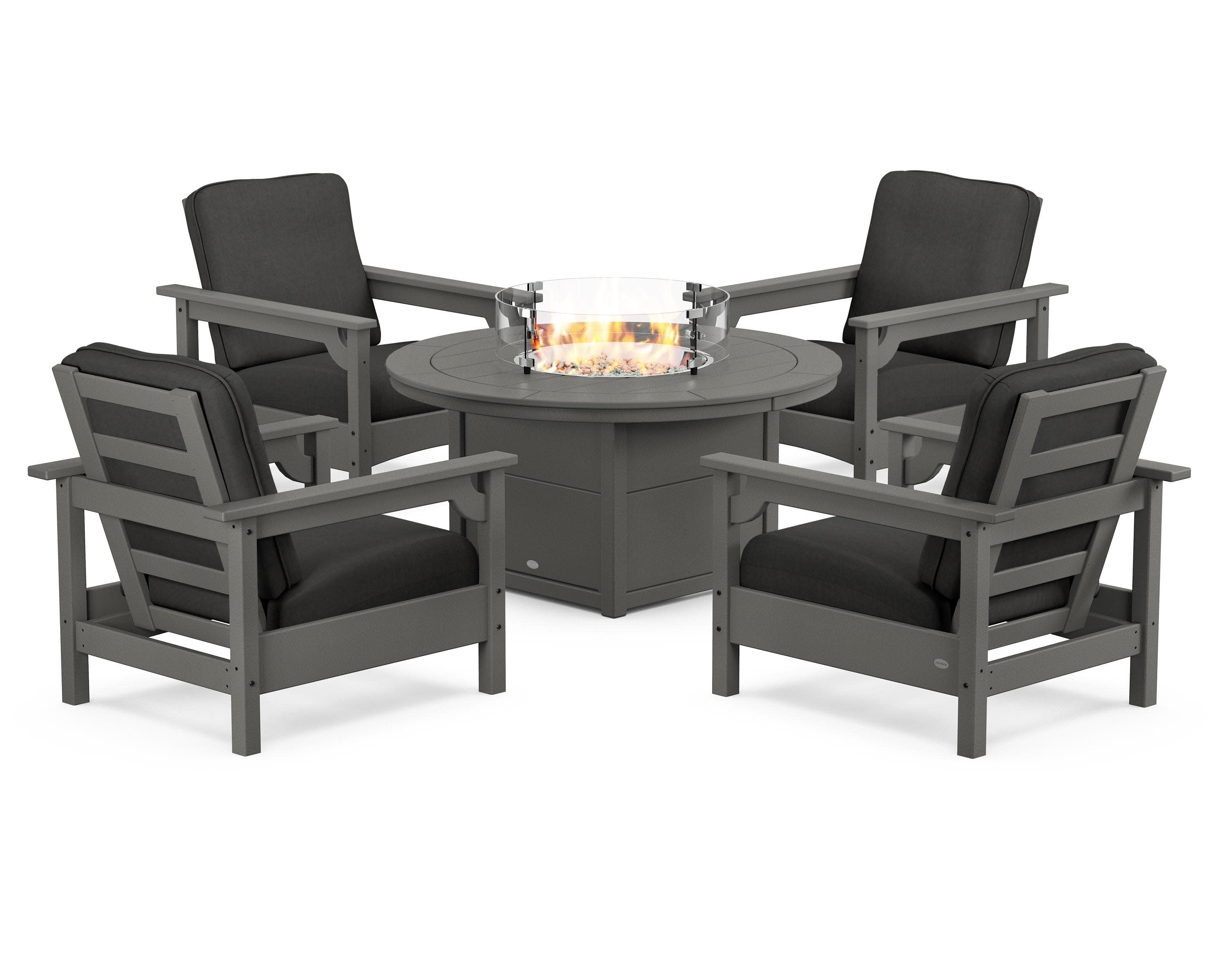 Club 5-Piece Conversation Set with Fire Pit Table in Slate Grey / Spectrum Carbon