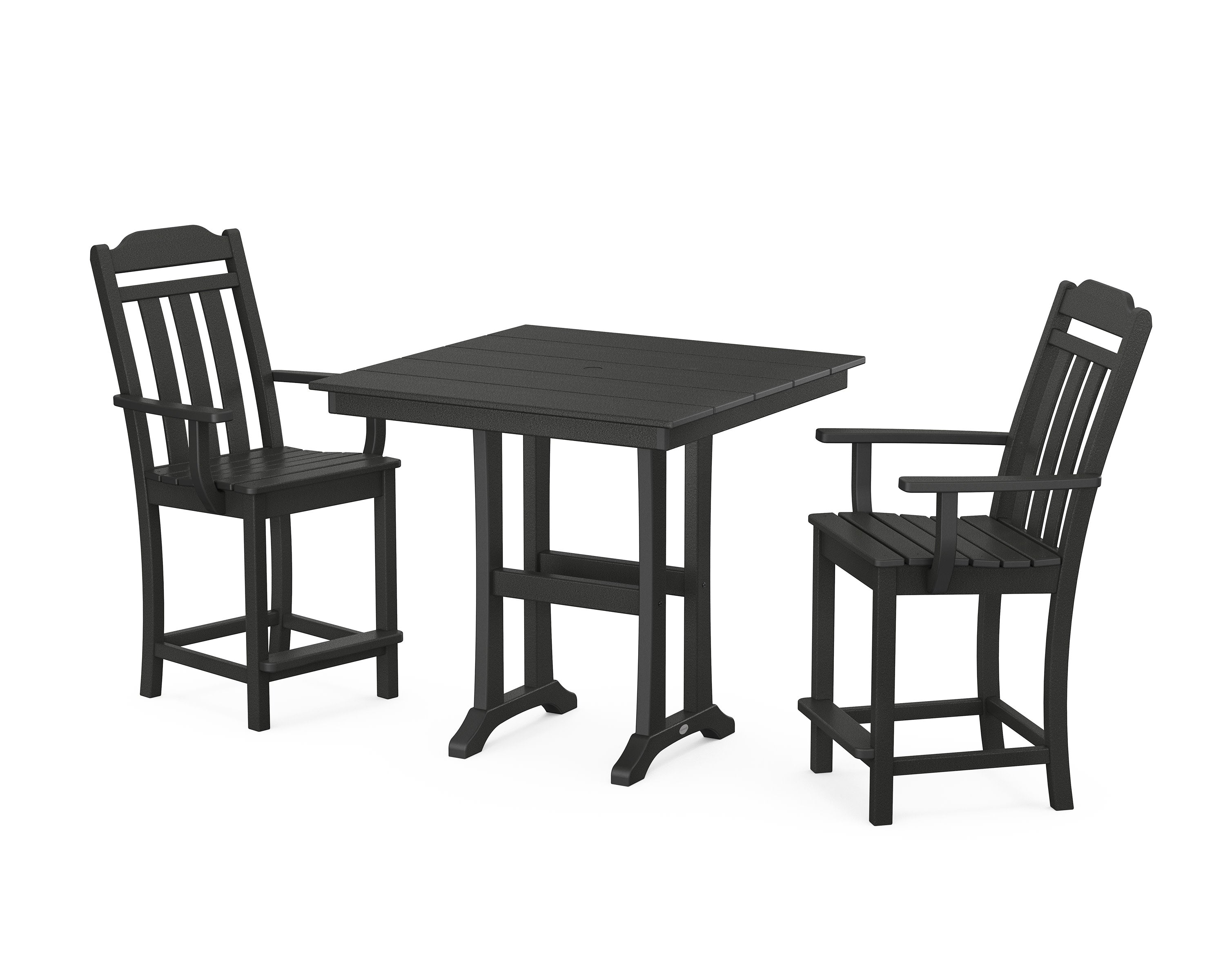 Cottage 3-Piece Farmhouse Counter Set with Trestle Legs in Black