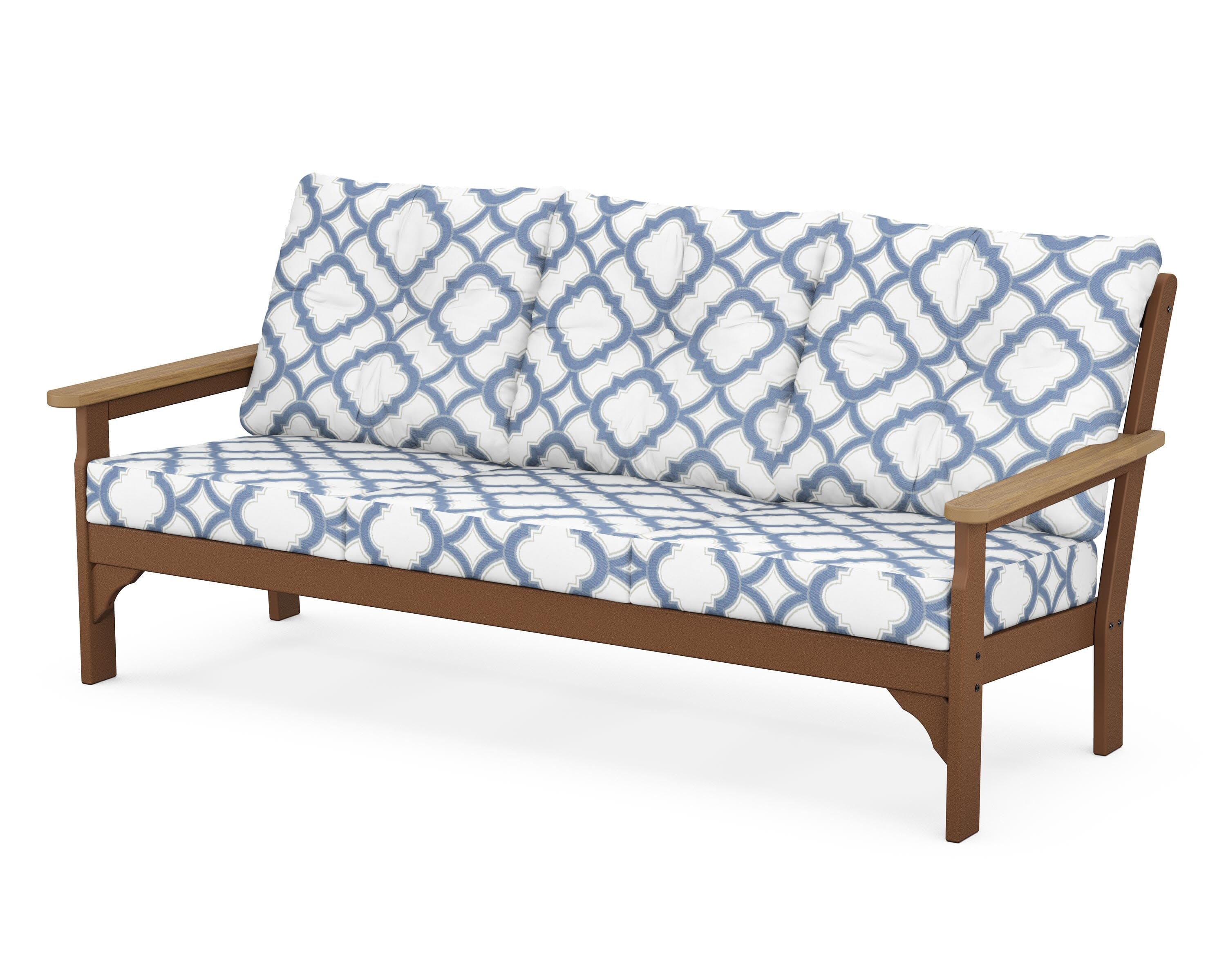 Vineyard Deep Seating Sofa in Teak / Natural / Trellis Sky Blue