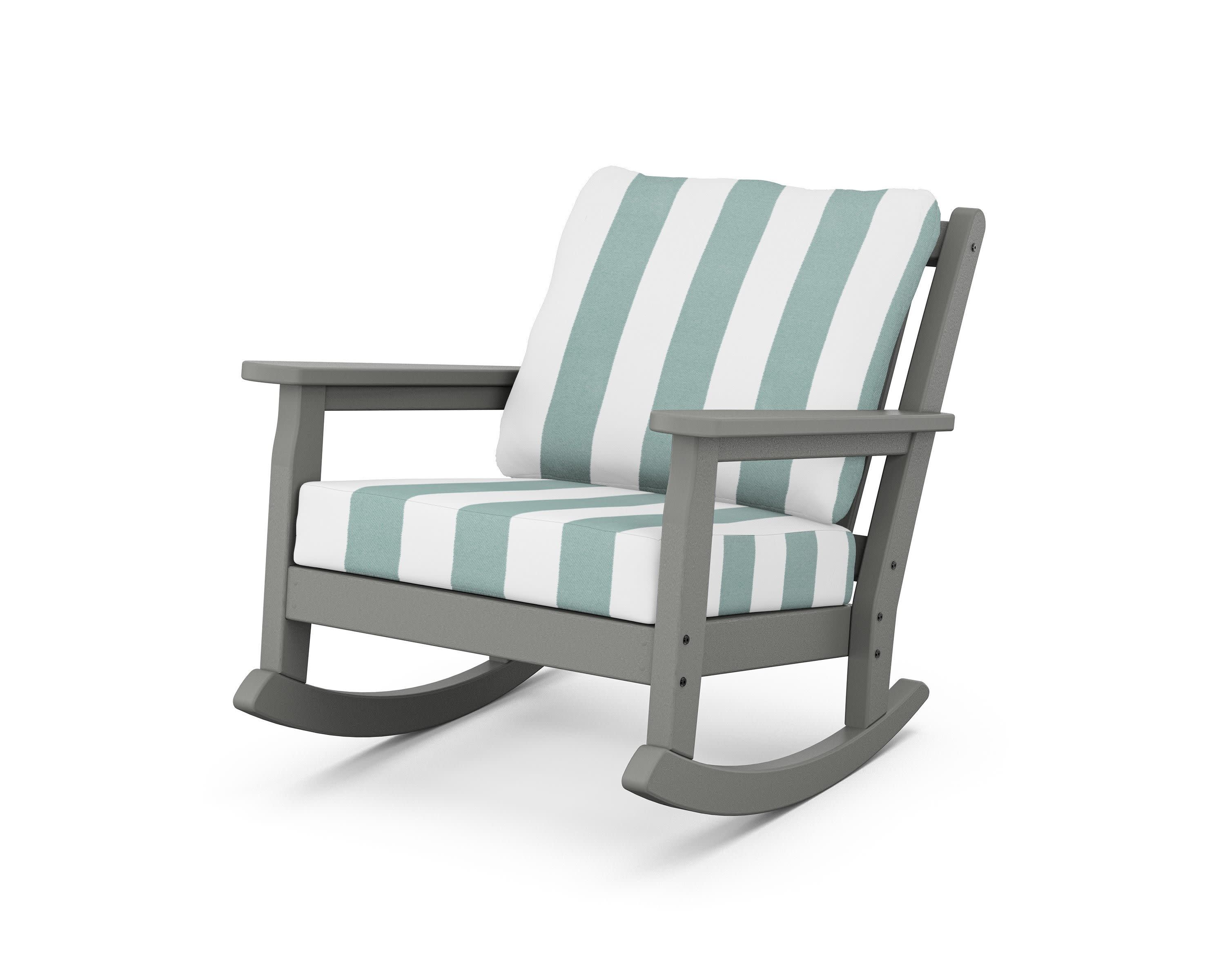 Chippendale Deep Seating Rocking Chair in Slate Grey / Cabana Stripe Glacier Spa