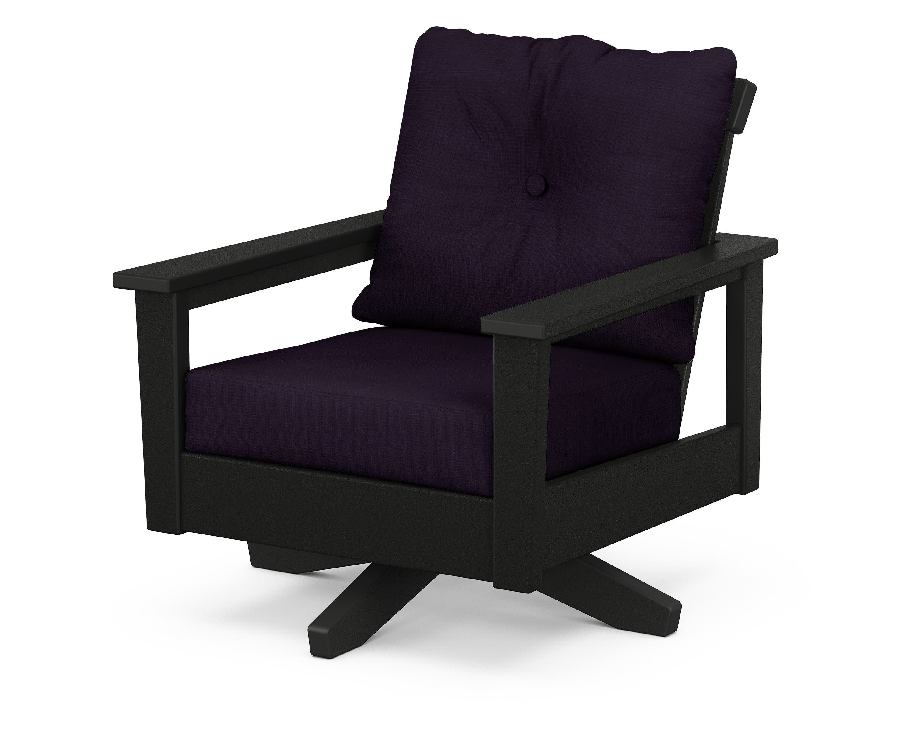 Prescott Deep Seating Swivel Chair in Black / Navy Linen