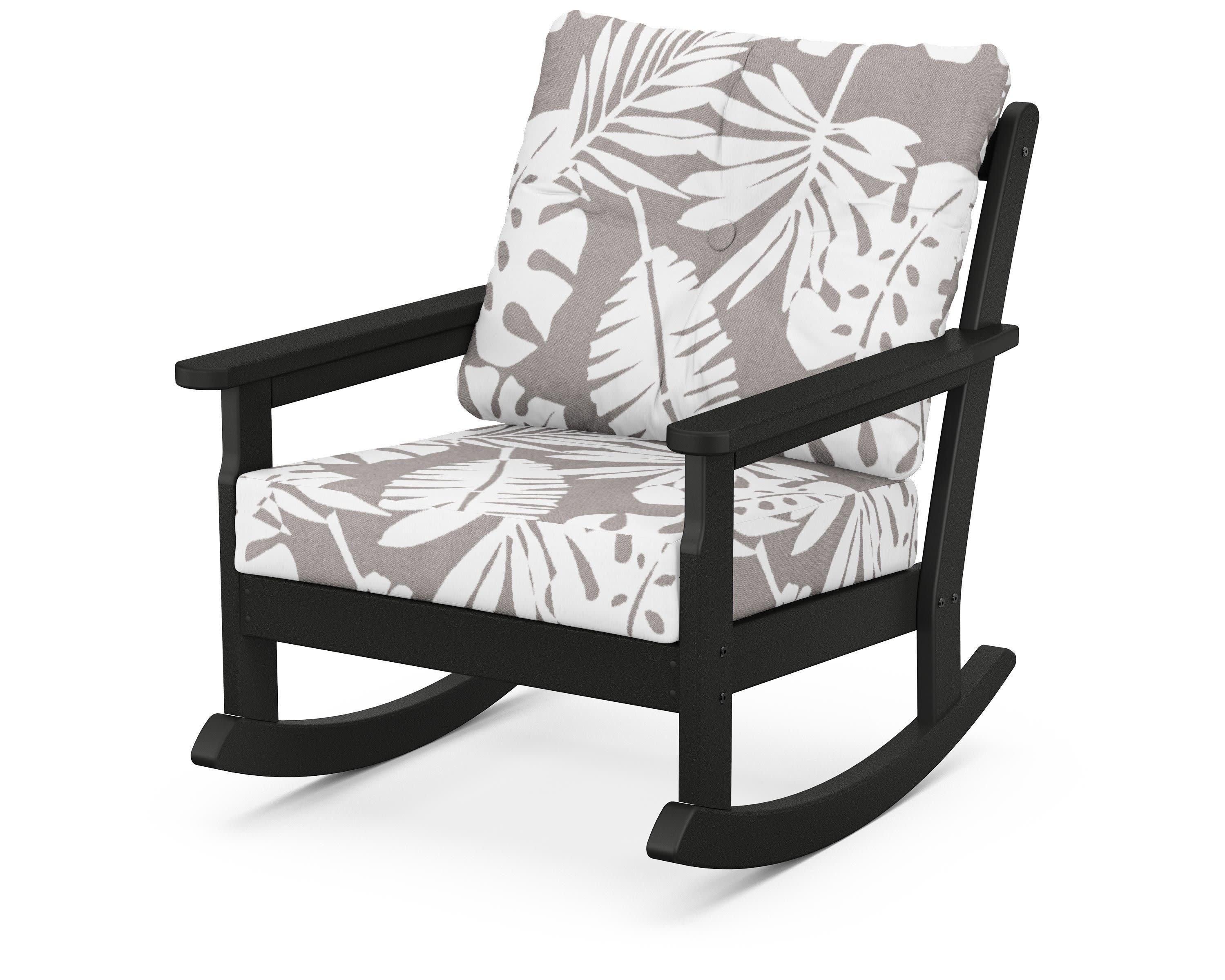 Vineyard Deep Seating Rocking Chair in Black / Leaf Grey Mist