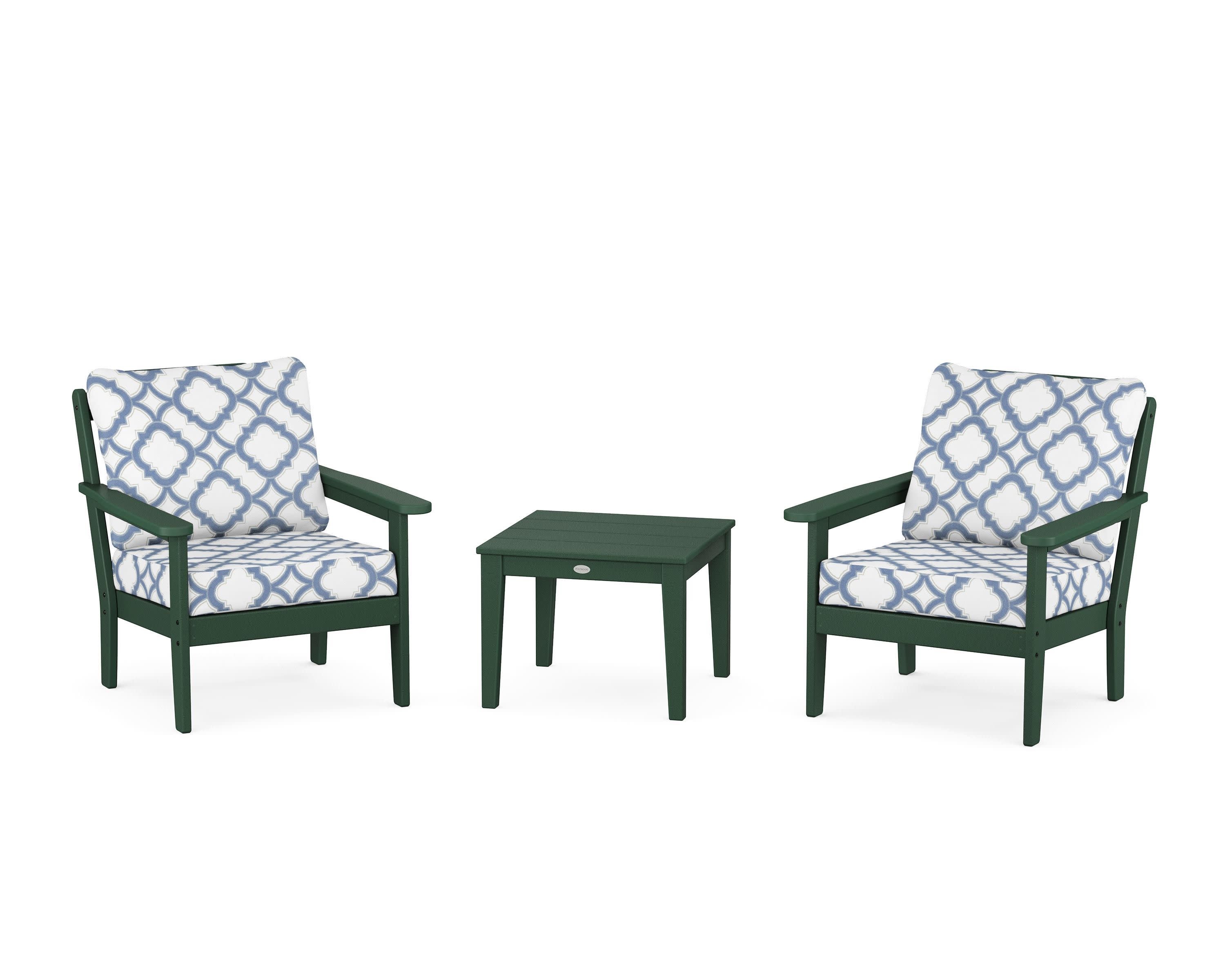 Cottage 3-Piece Deep Seating Set in Green / Trellis Sky Blue
