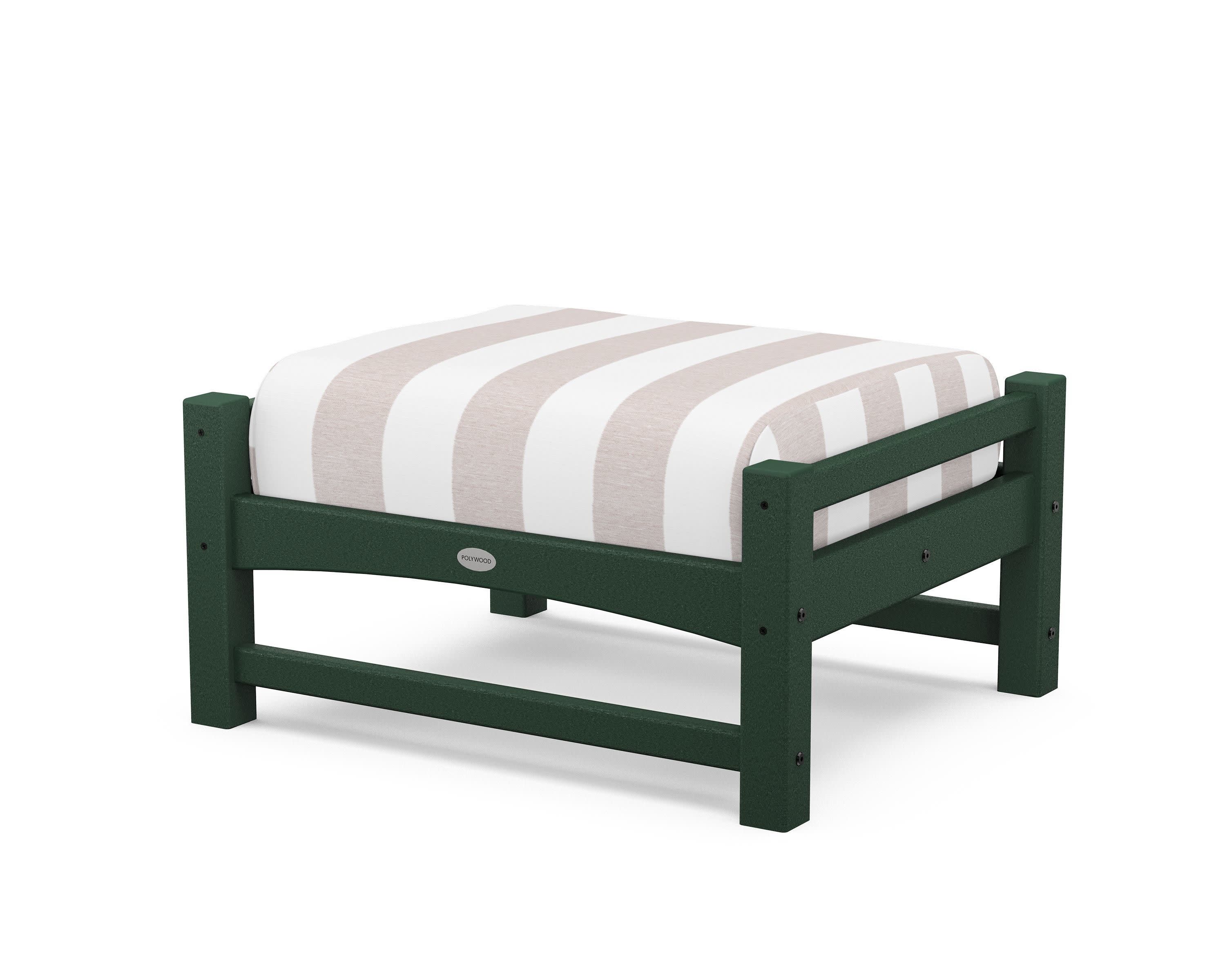 Club Ottoman in Green / Cabana Stripe Dune Burlap