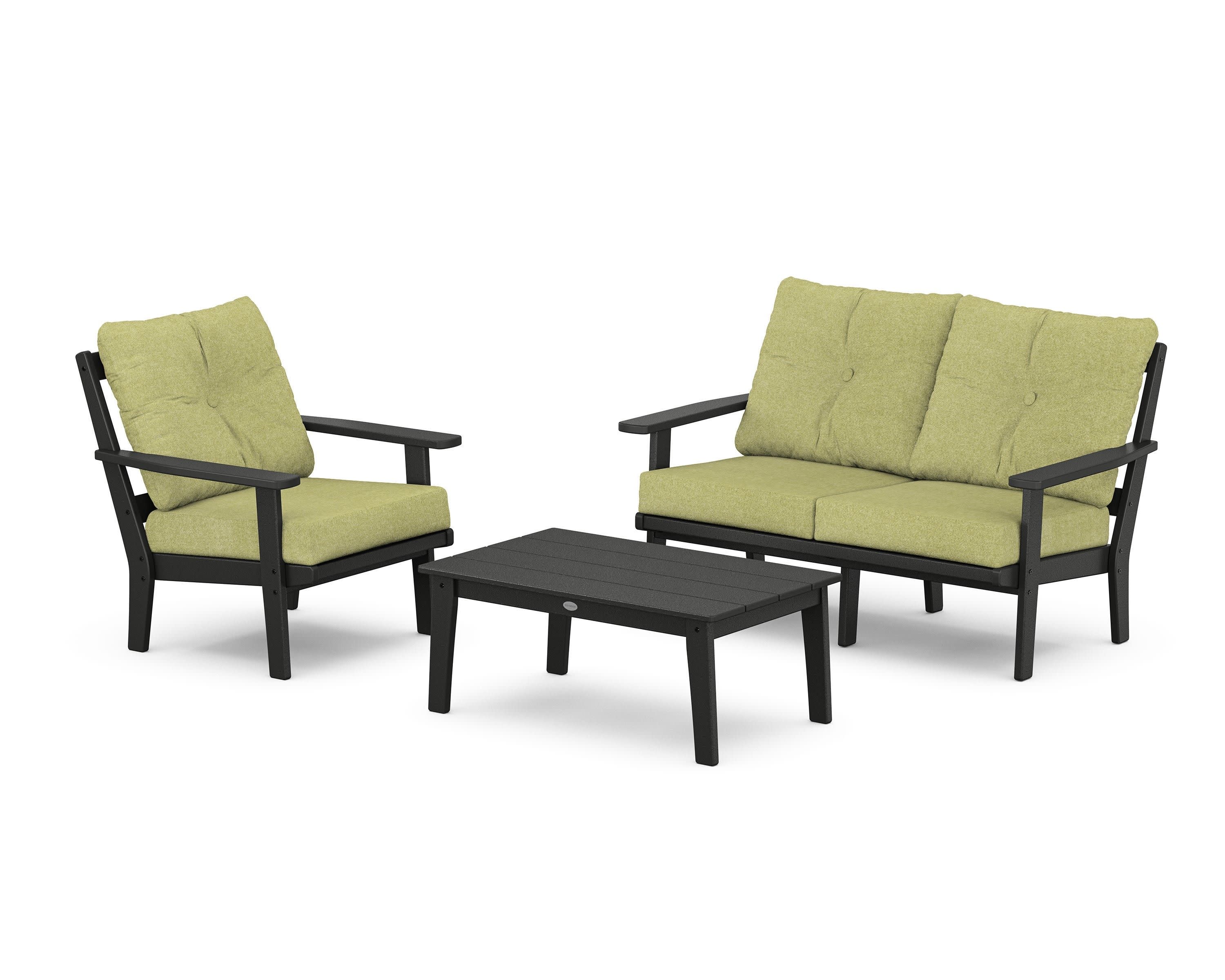 Oxford 3-Piece Deep Seating Set with Loveseat in Black / Chartreuse Boucle