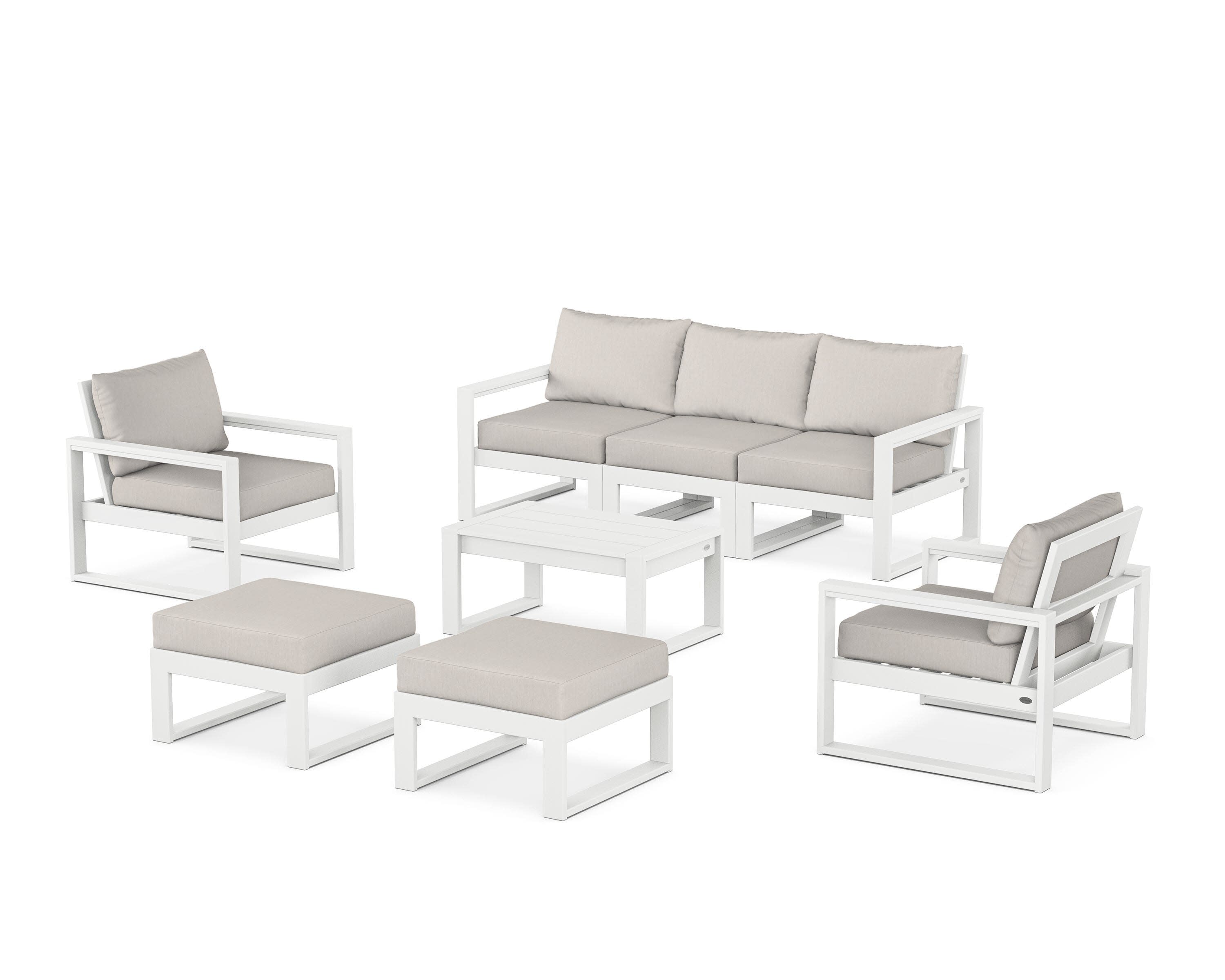 EDGE Sectional 8-Piece Lounge Sofa Set in White / Cast Ash