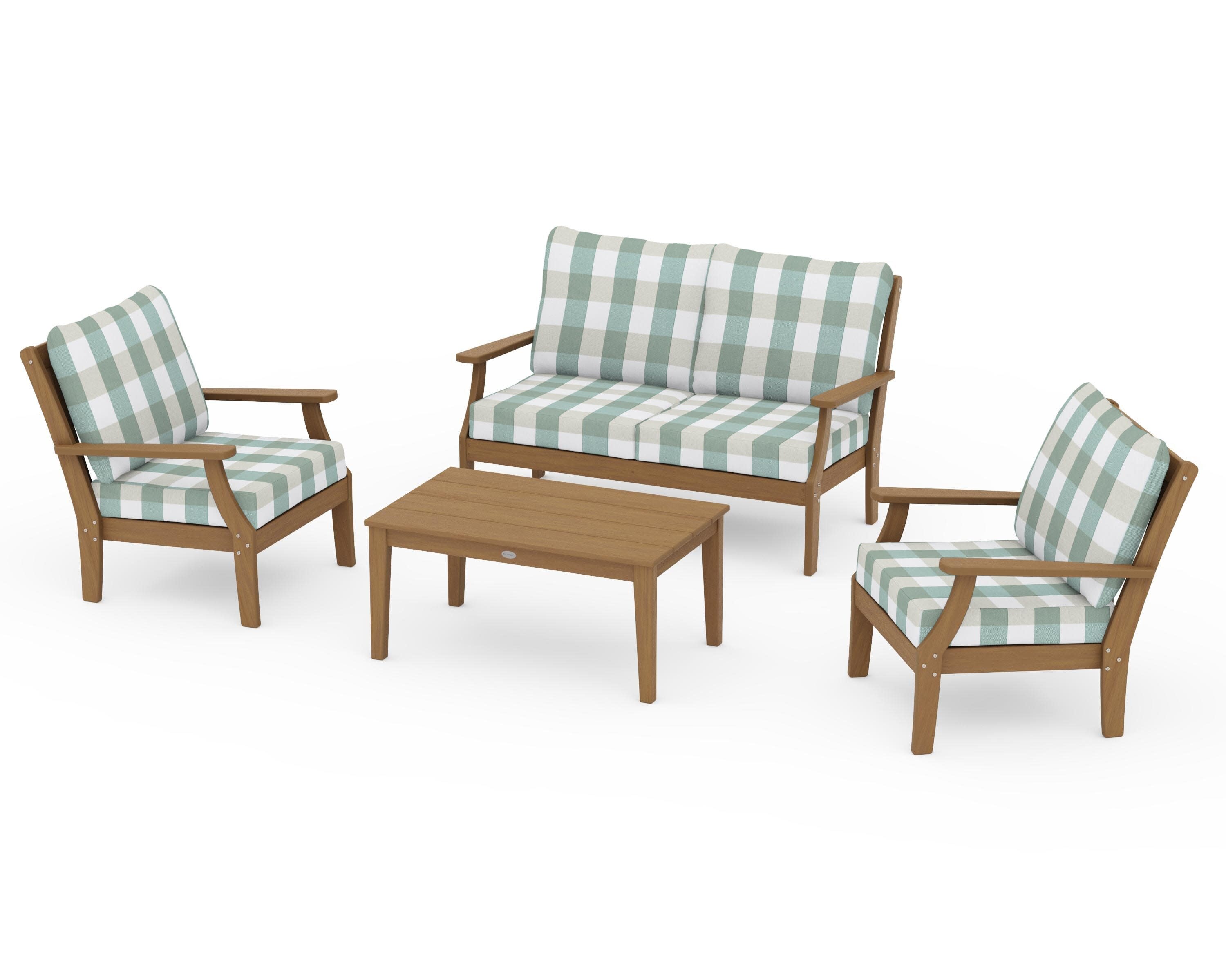Braxton 4-Piece Deep Seating Chair Set in Natural / Buffalo Plaid Glacier Spa