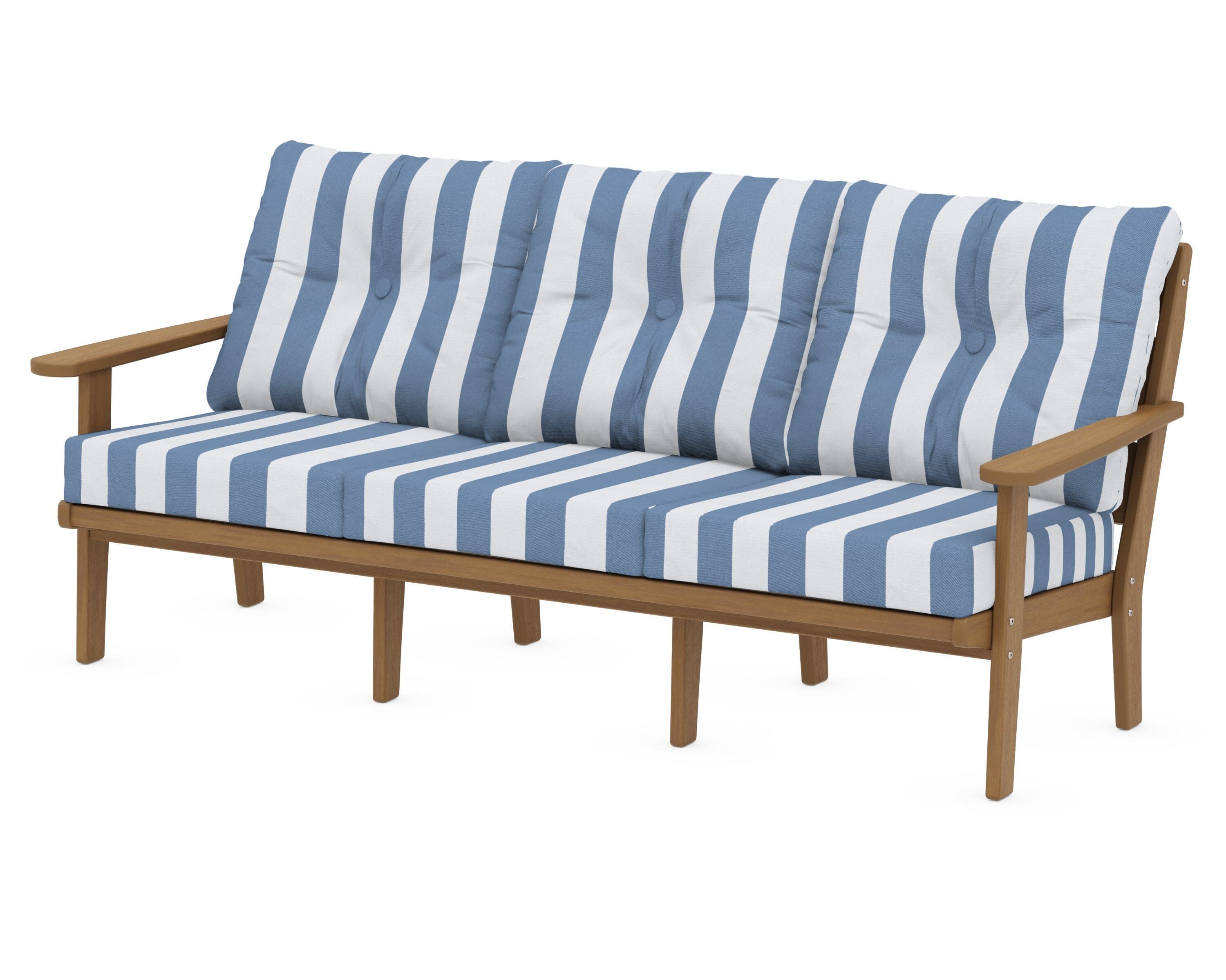 Lakeside Deep Seating Sofa in Natural / Cabana Stripe Sky Blue