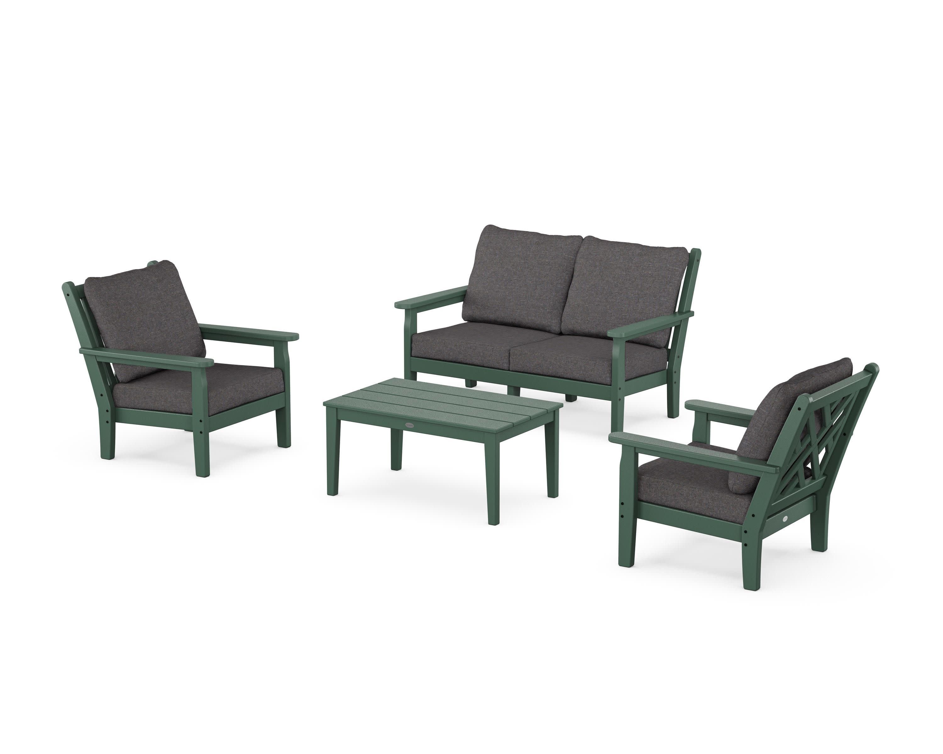 Chippendale 4-Piece Deep Seating Set with Loveseat in Green / Ash Charcoal
