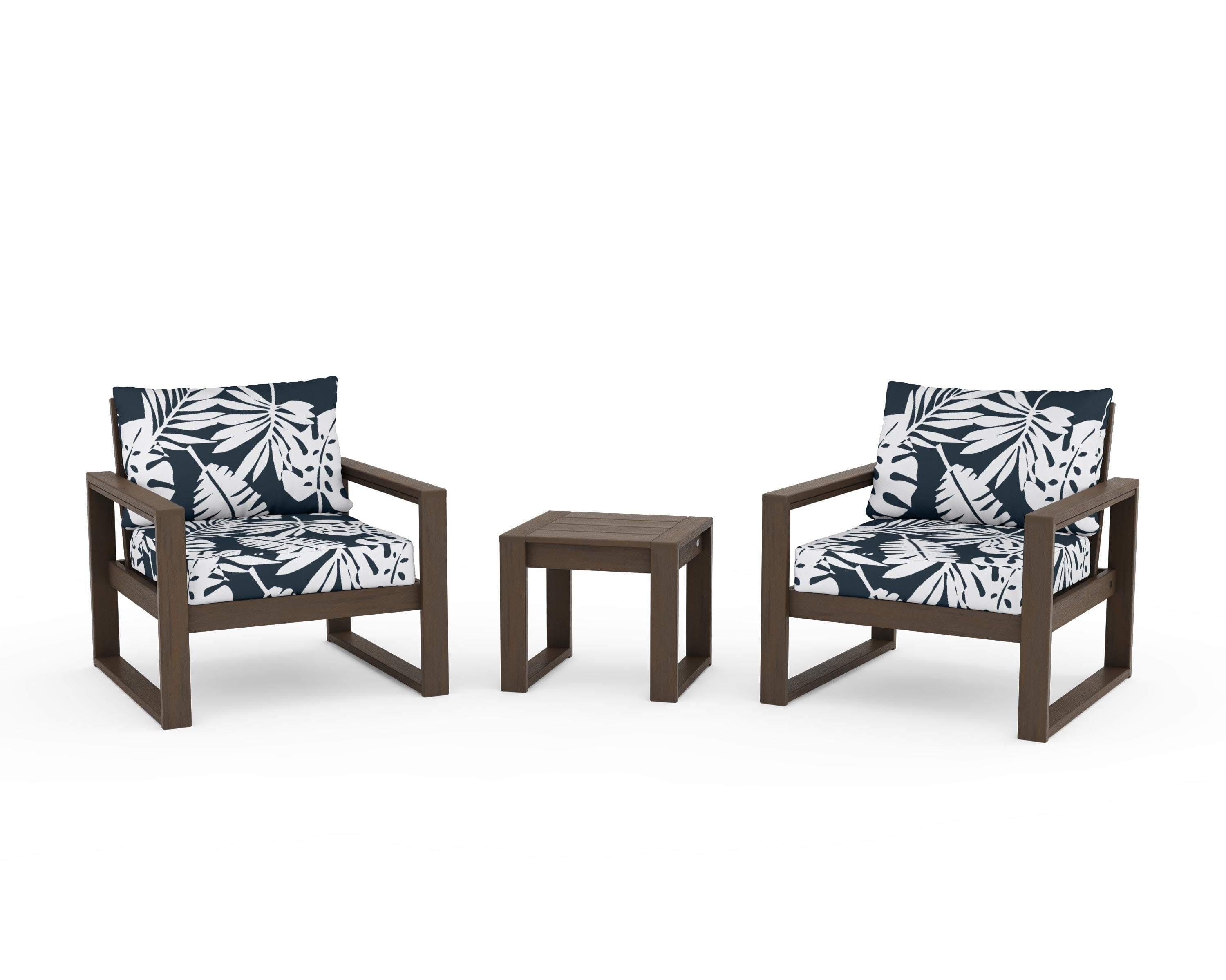 EDGE Sectional 3-Piece Deep Seating Set in Kona / Leaf Marine Indigo