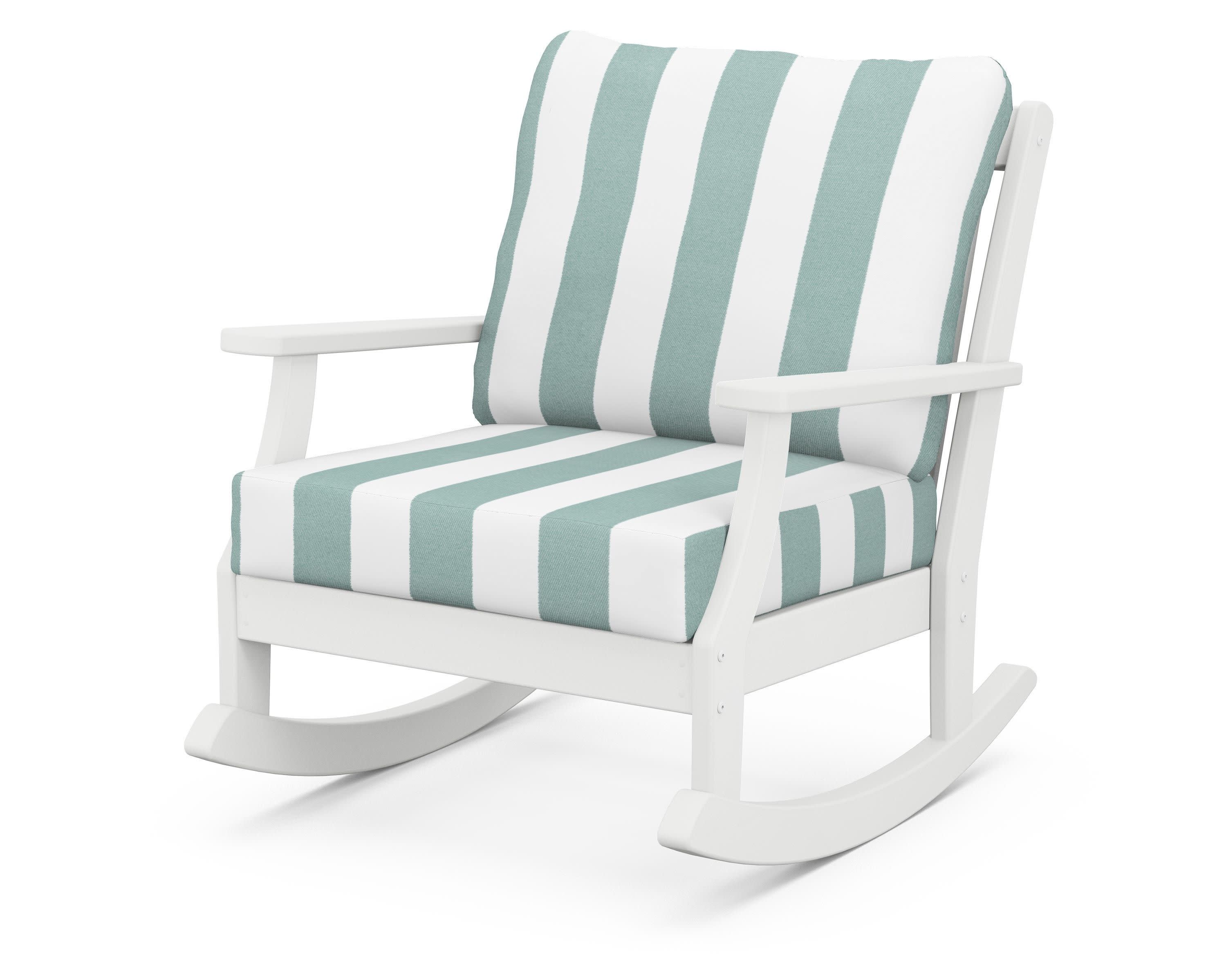 Braxton Deep Seating Rocking Chair in White / Cabana Stripe Glacier Spa