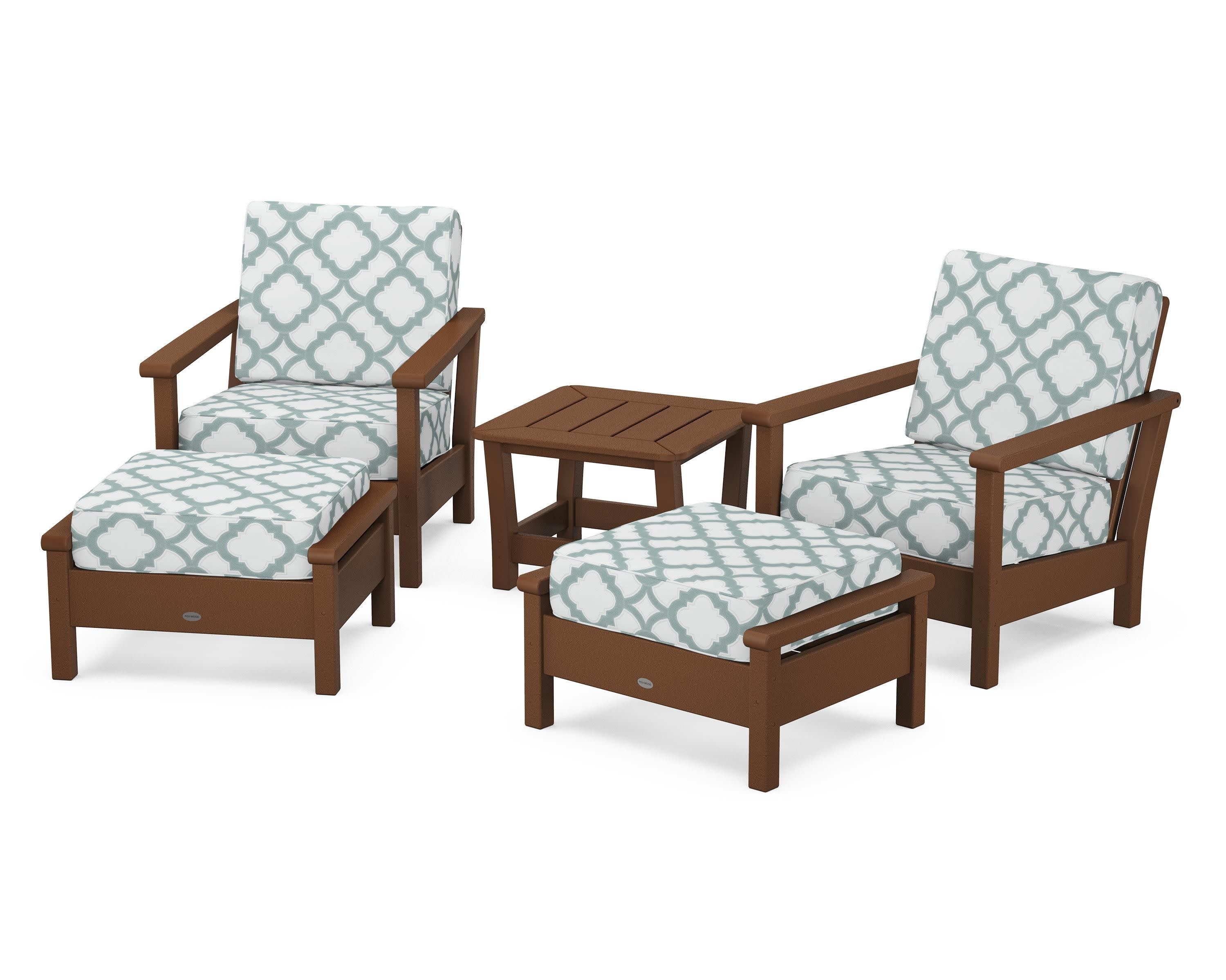 Harbour 5-Piece Deep Seating Chair Set in Teak / Trellis Glacier Spa