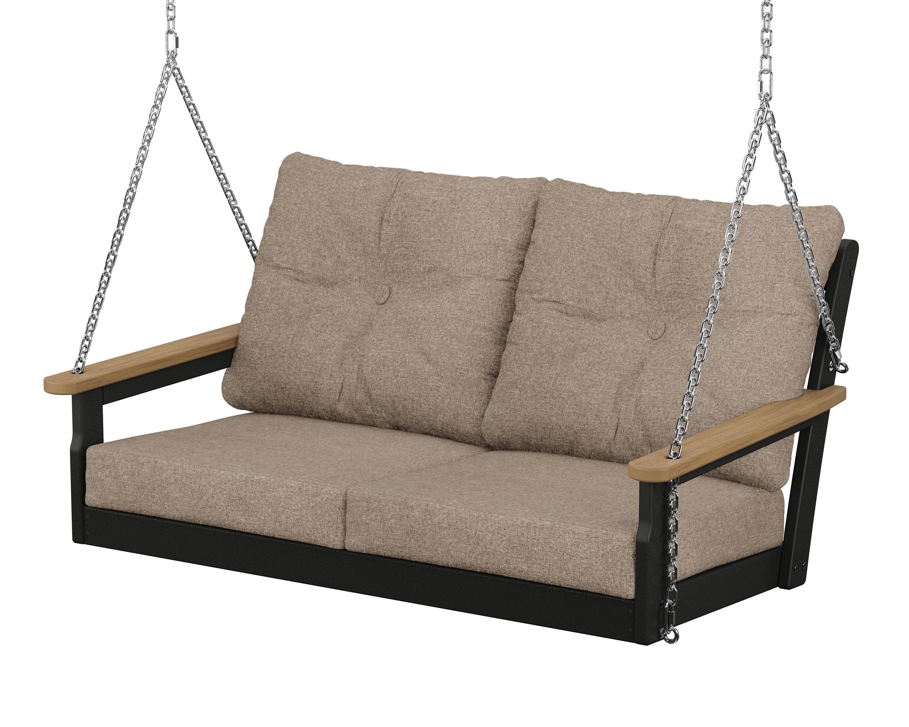 Vineyard Deep Seating Swing in Black / Natural / Spiced Burlap