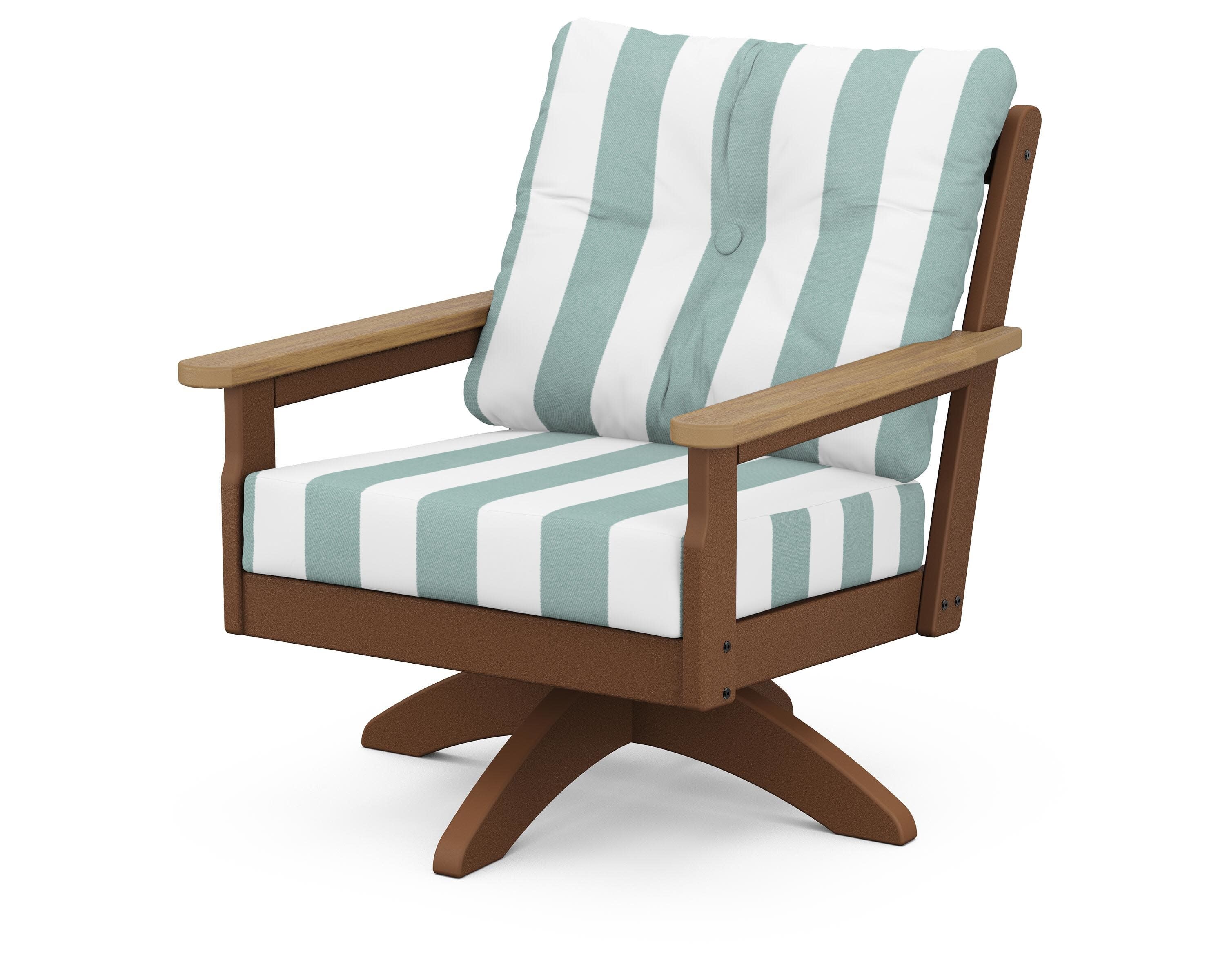 Vineyard Deep Seating Swivel Chair in Teak / Natural / Cabana Stripe Glacier Spa