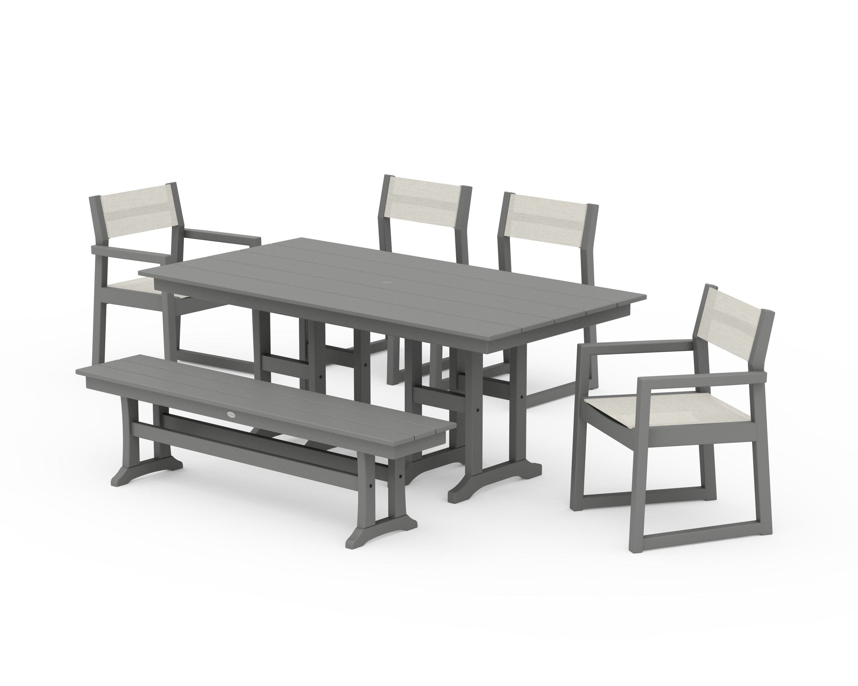 EDGE Sling 6-Piece Farmhouse Dining Set in Slate Grey / Parchment Sling
