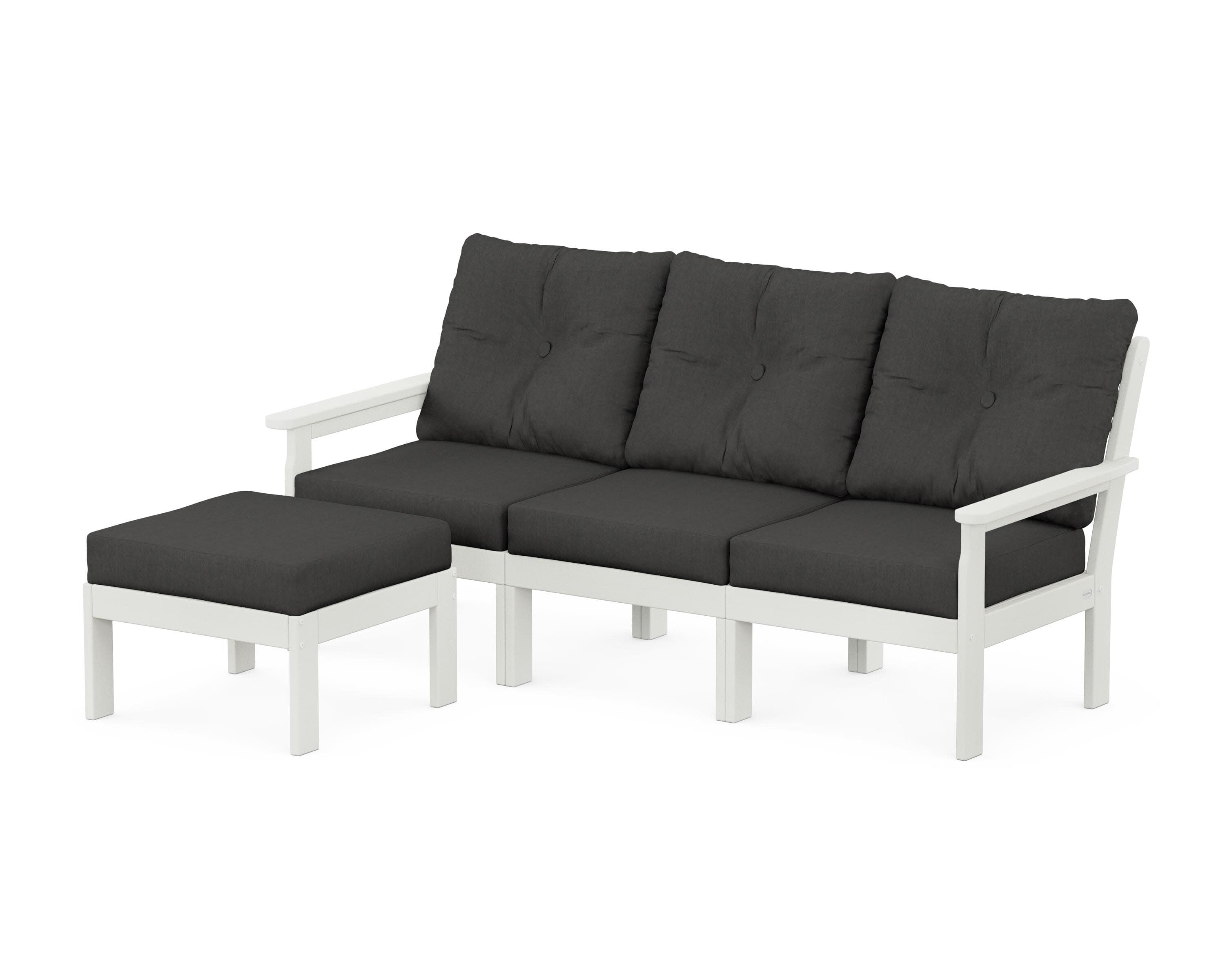 Vineyard 4-Piece Sectional with Ottoman in Vintage White / Spectrum Carbon