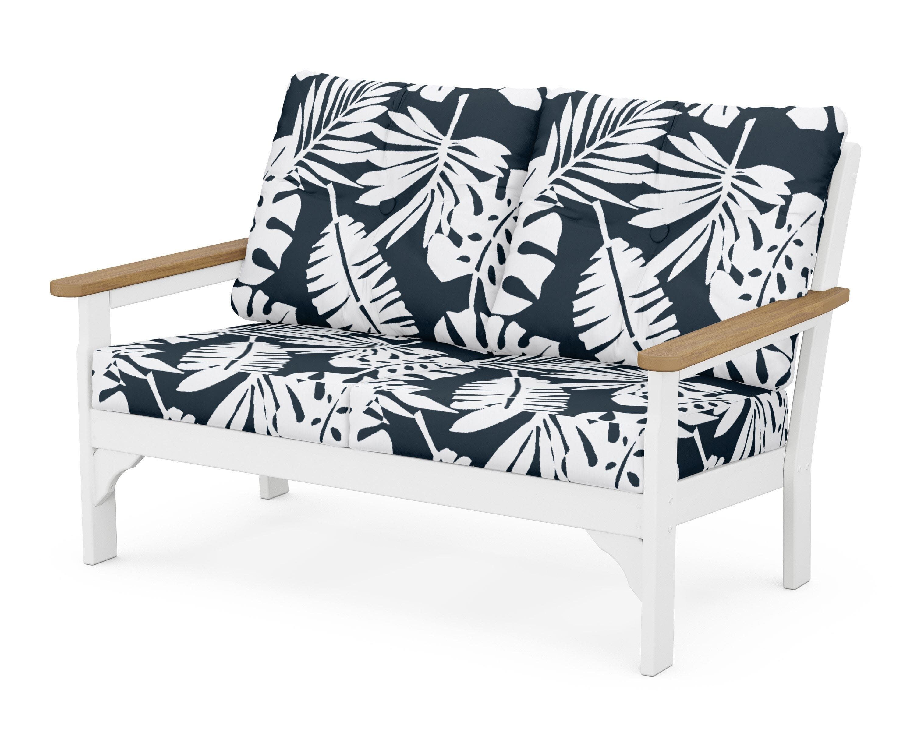 Vineyard Deep Seating Loveseat in White / Natural / Leaf Marine Indigo