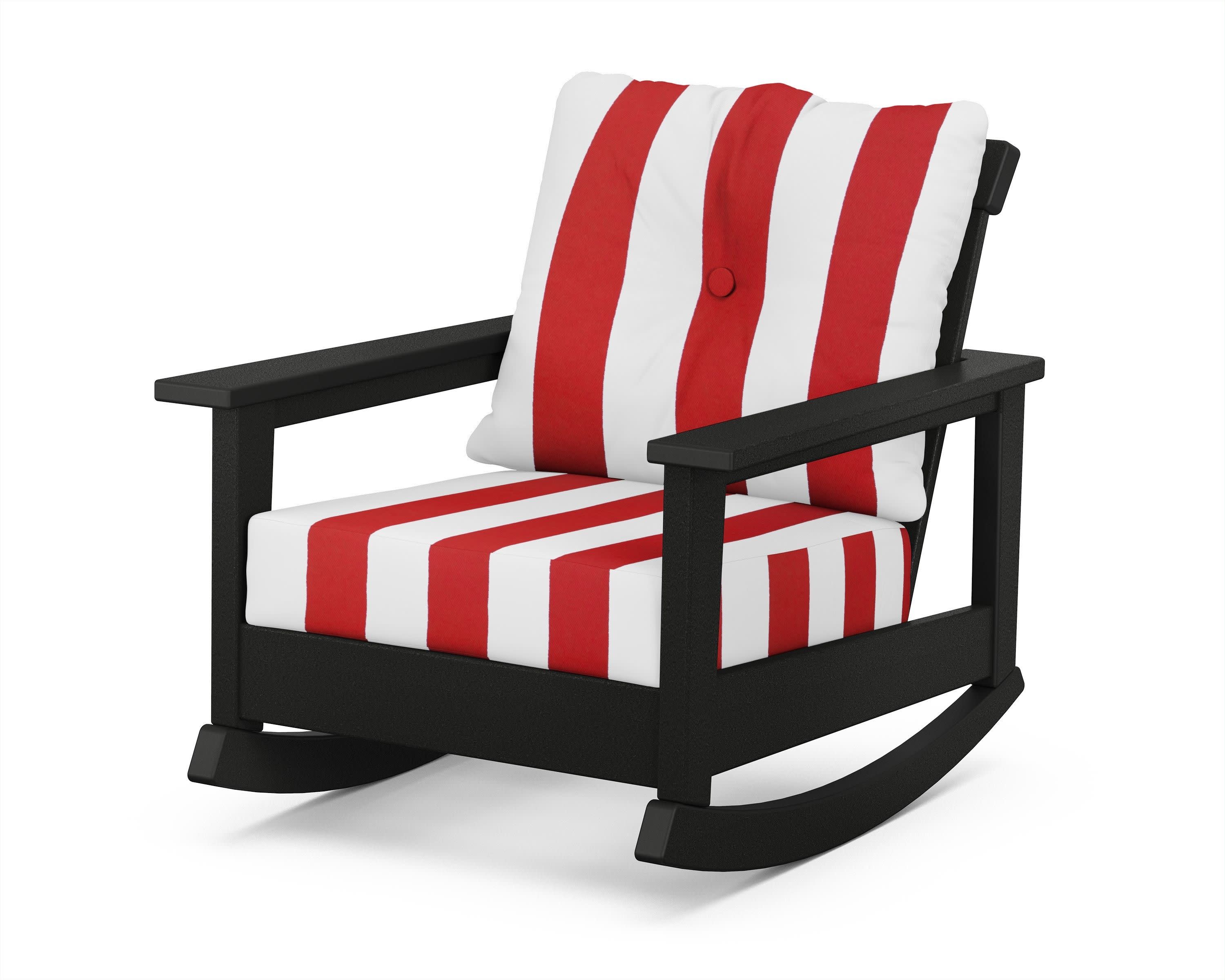 Prescott Deep Seating Rocking Chair in Black / Cabana Stripe Crimson