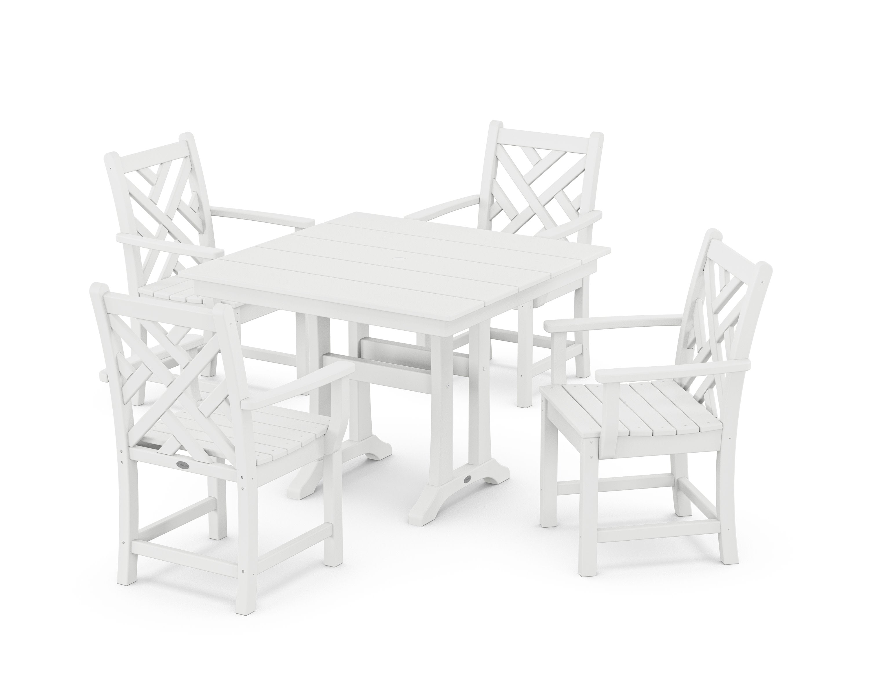 Chippendale 5-Piece Farmhouse Trestle Arm Chair Dining Set in White