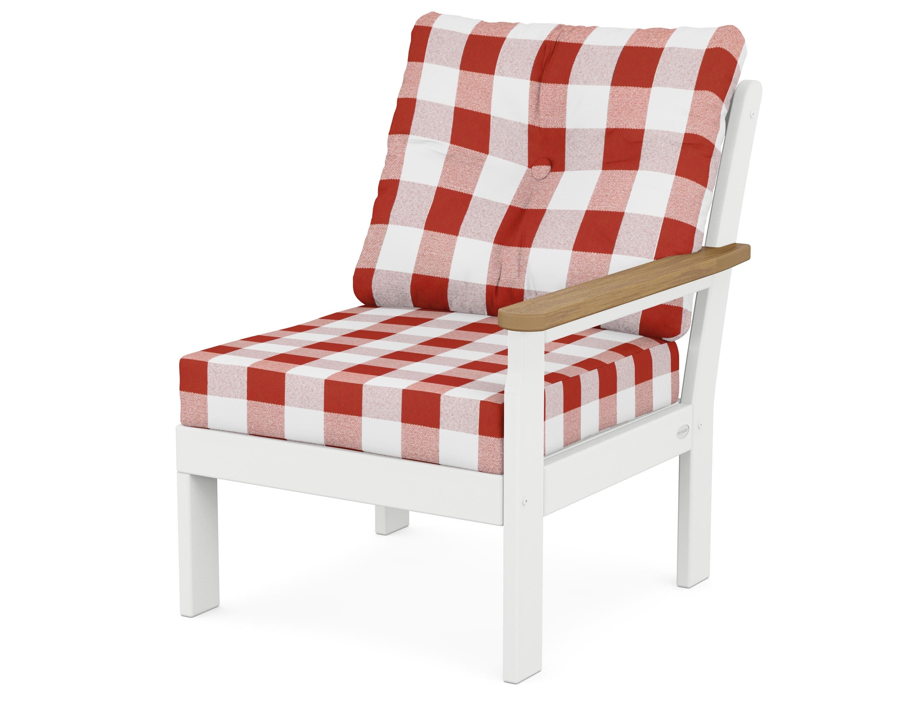 Vineyard Modular Right Arm Chair in White / Natural / Buffalo Plaid Crimson