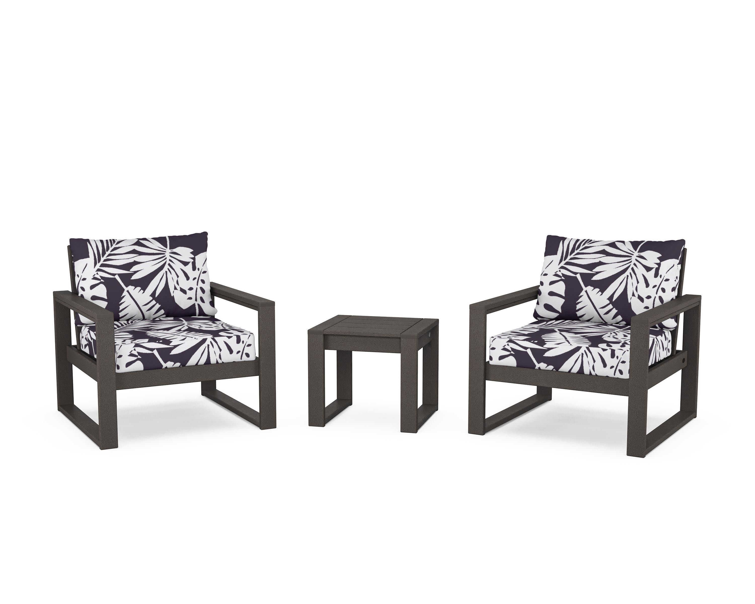 EDGE Sectional 3-Piece Deep Seating Set in Vintage Coffee / Leaf Navy