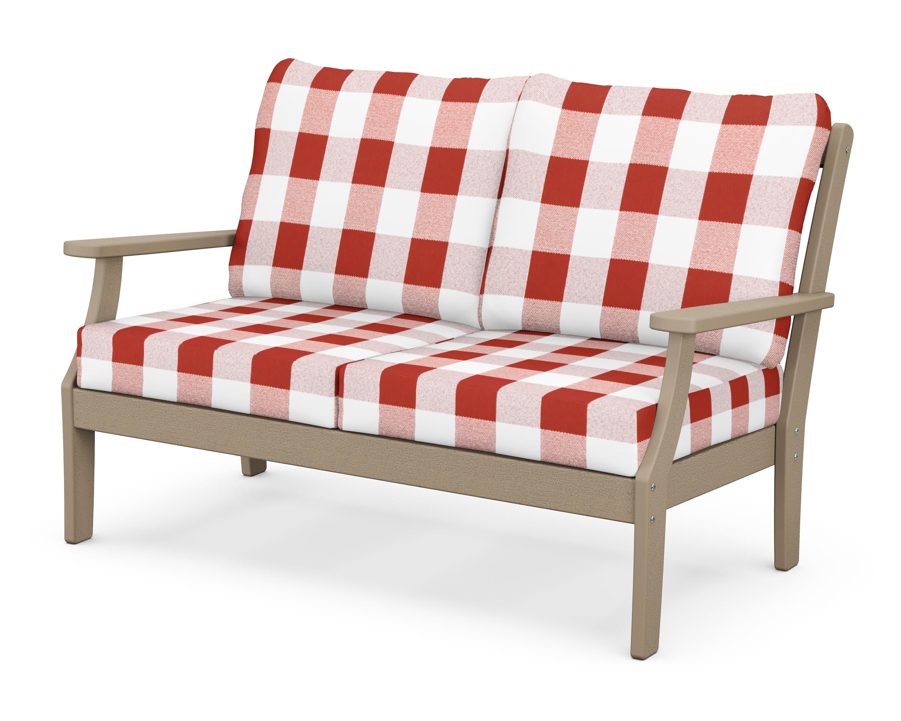 Braxton Deep Seating Loveseat in Vintage Sahara / Buffalo Plaid Crimson