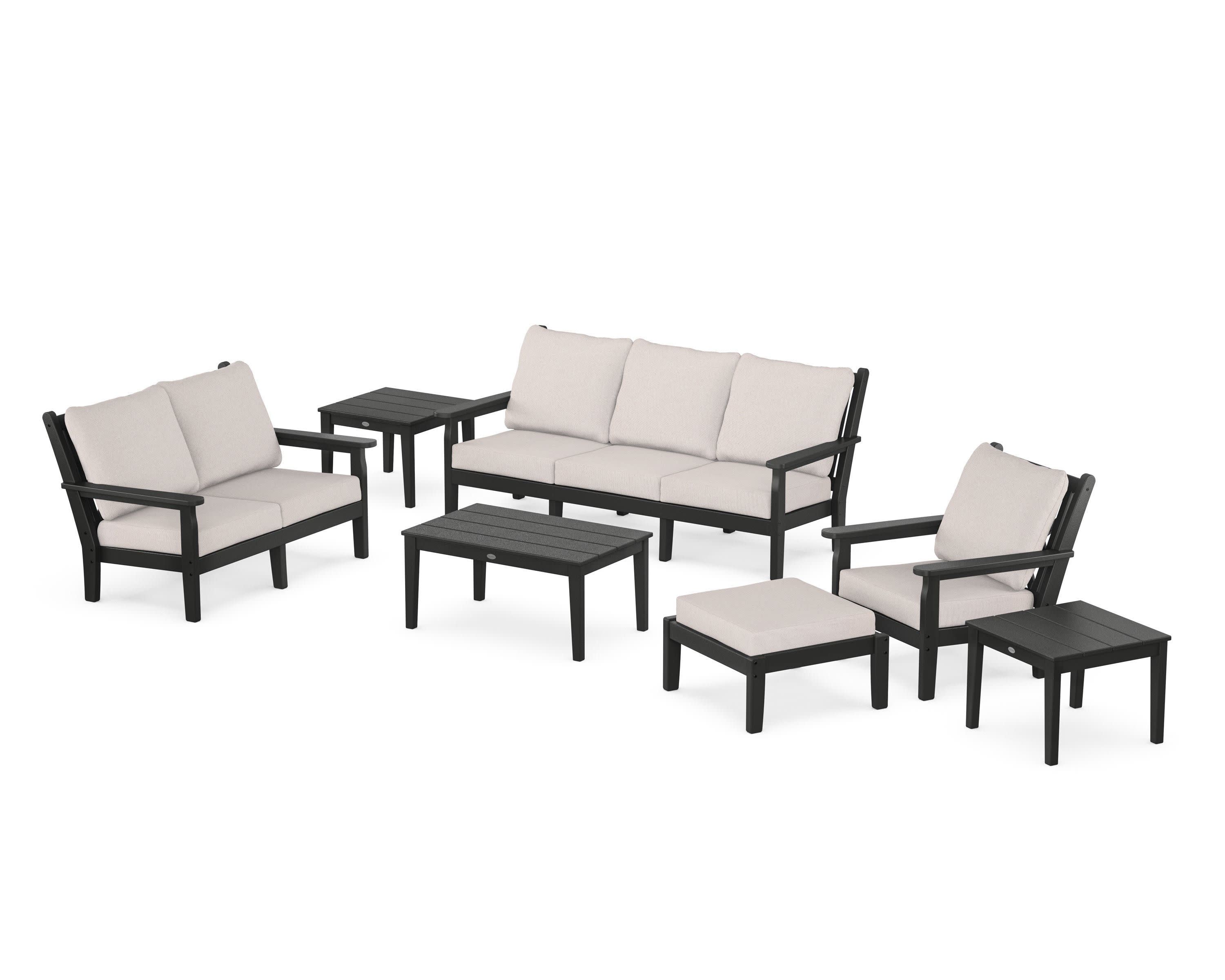 Chippendale 7-Piece Deep Seating Set in Black / Dune Burlap